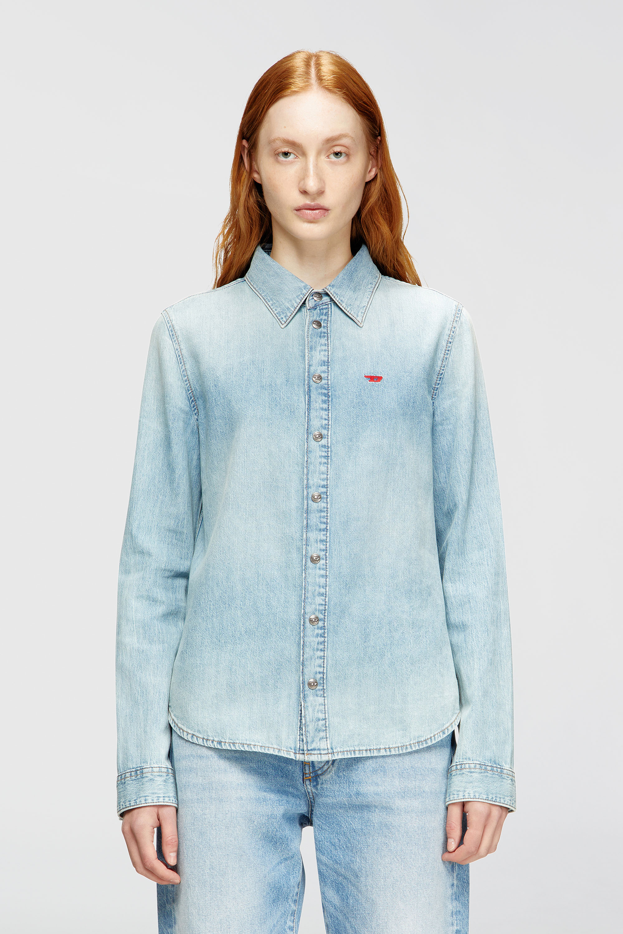 Diesel - DE-EAZY, Woman's Denim shirt with embroidered logo in Light Blue - 3