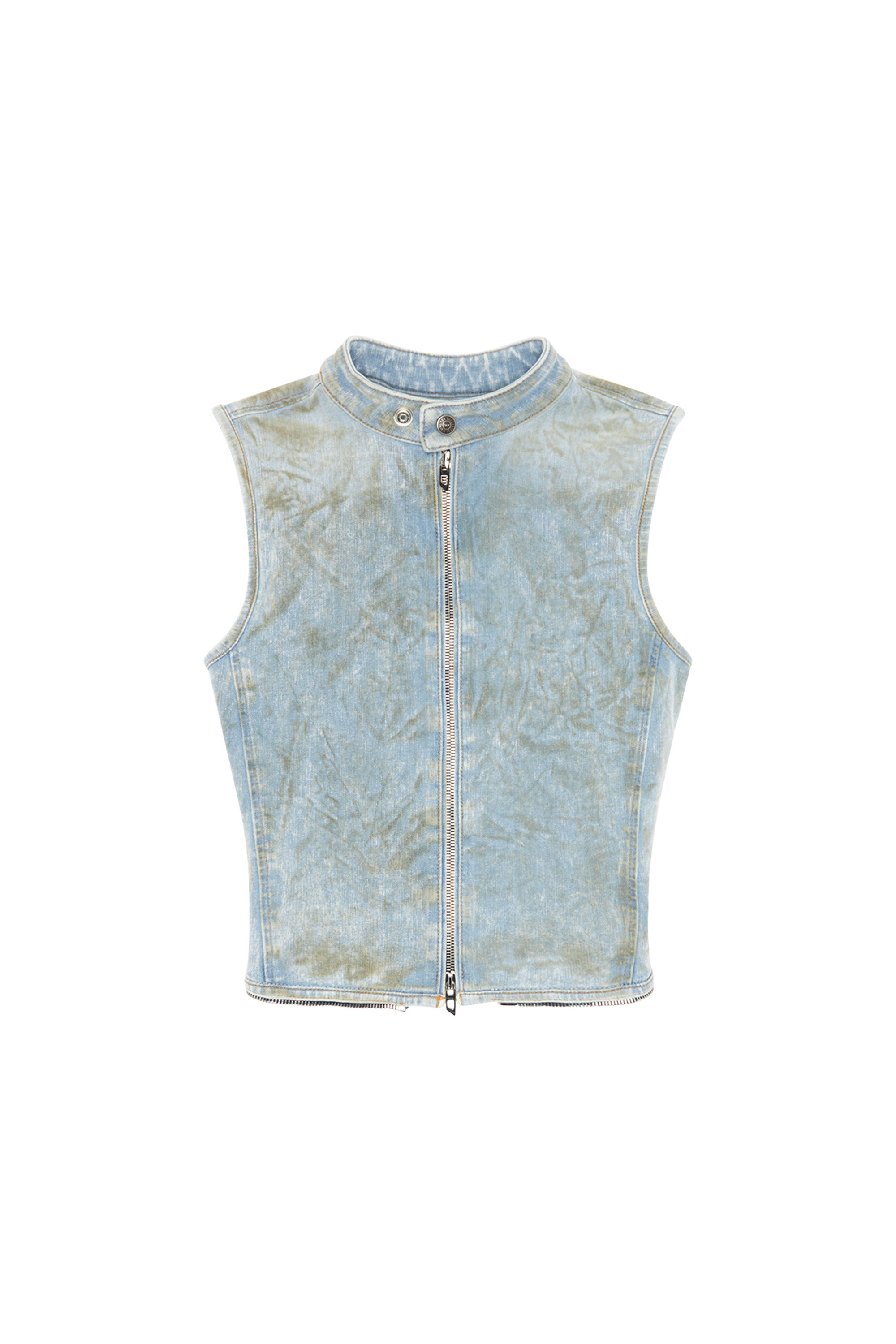 Diesel - DE-NATA-FSE, Woman's Second-skin denim top with biker details in Light Blue - 2
