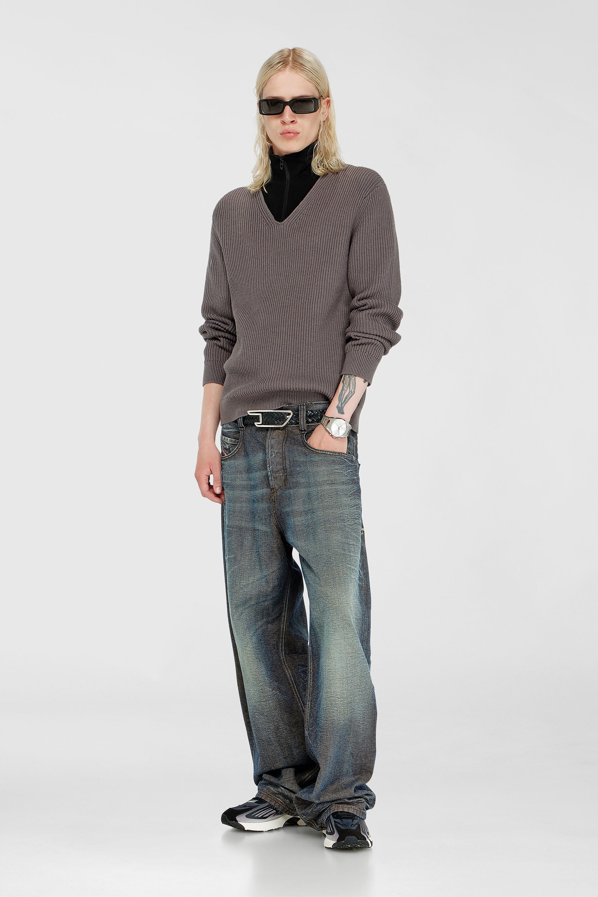 Half-zip sweater with layered neckline