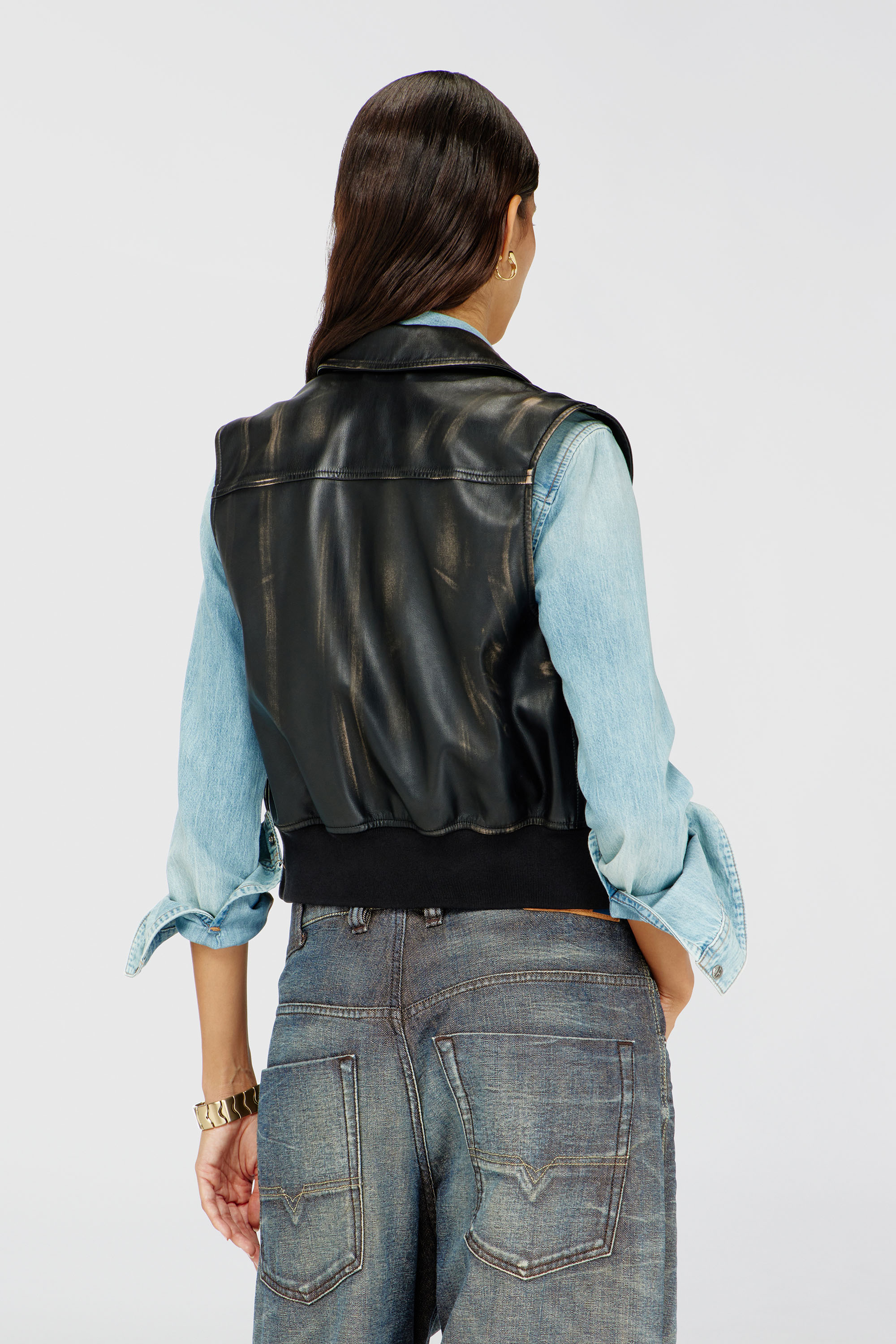 Diesel - G-INKO, Woman's Bomber vest with distressed effect in Brown - 4