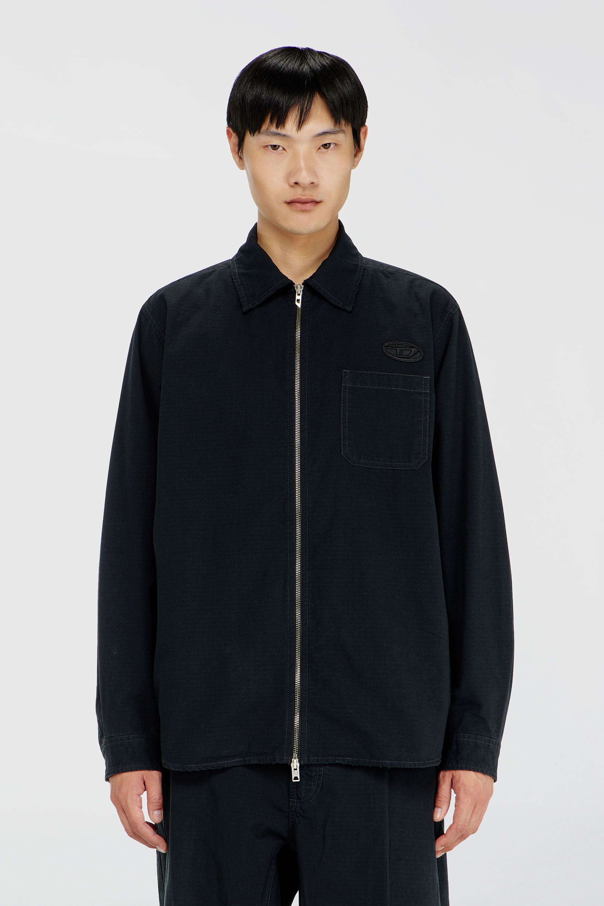Diesel - S-ALIAS-ZIP, Man's Ripstop shirt with zip closure in Black - 3