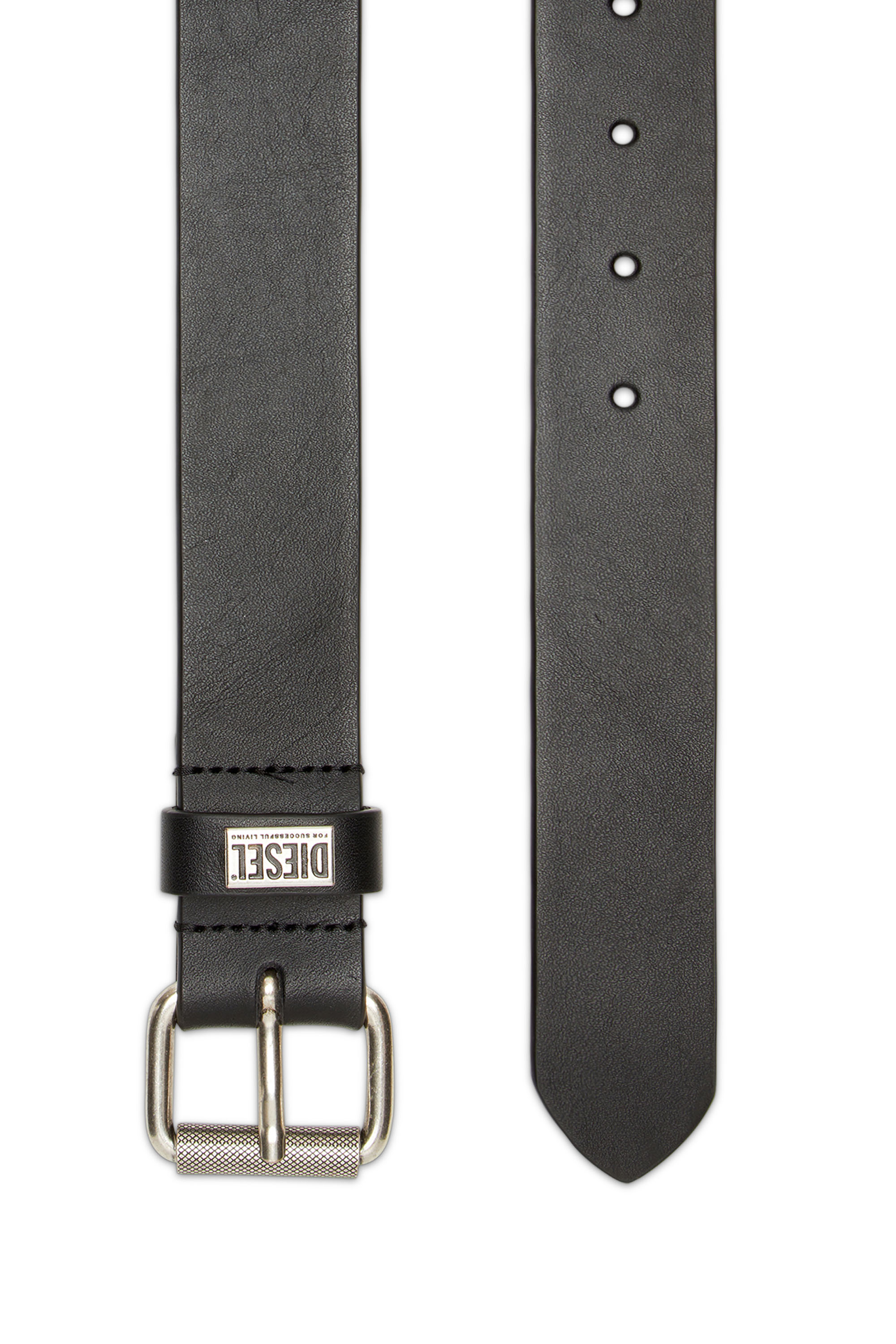 Diesel - B-BISCOTTO-LOOP, Man's Leather belt with logo plaque in Black - 2