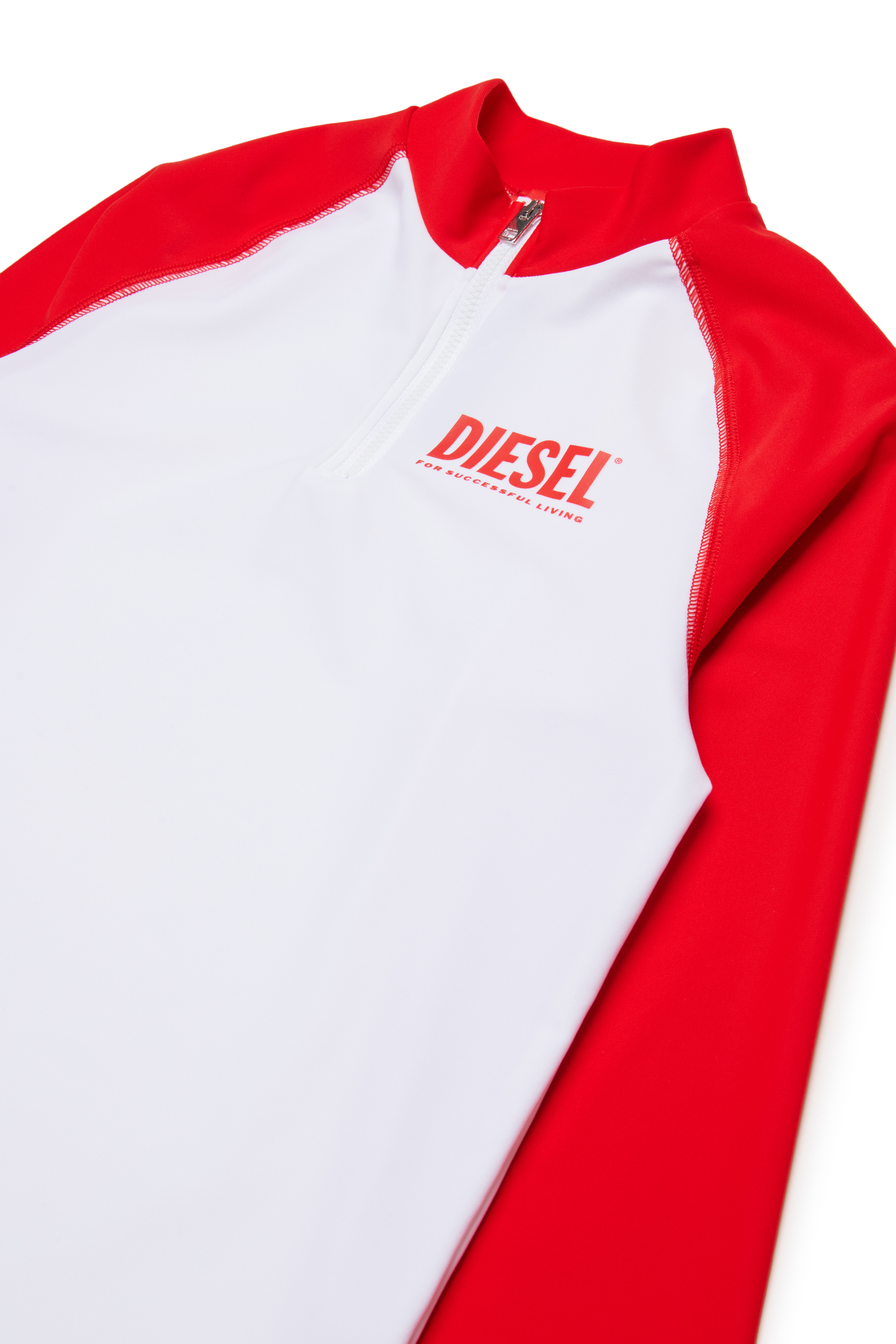 Diesel - MTRUS, Man's Rash guard with half zip in White/Red - 3