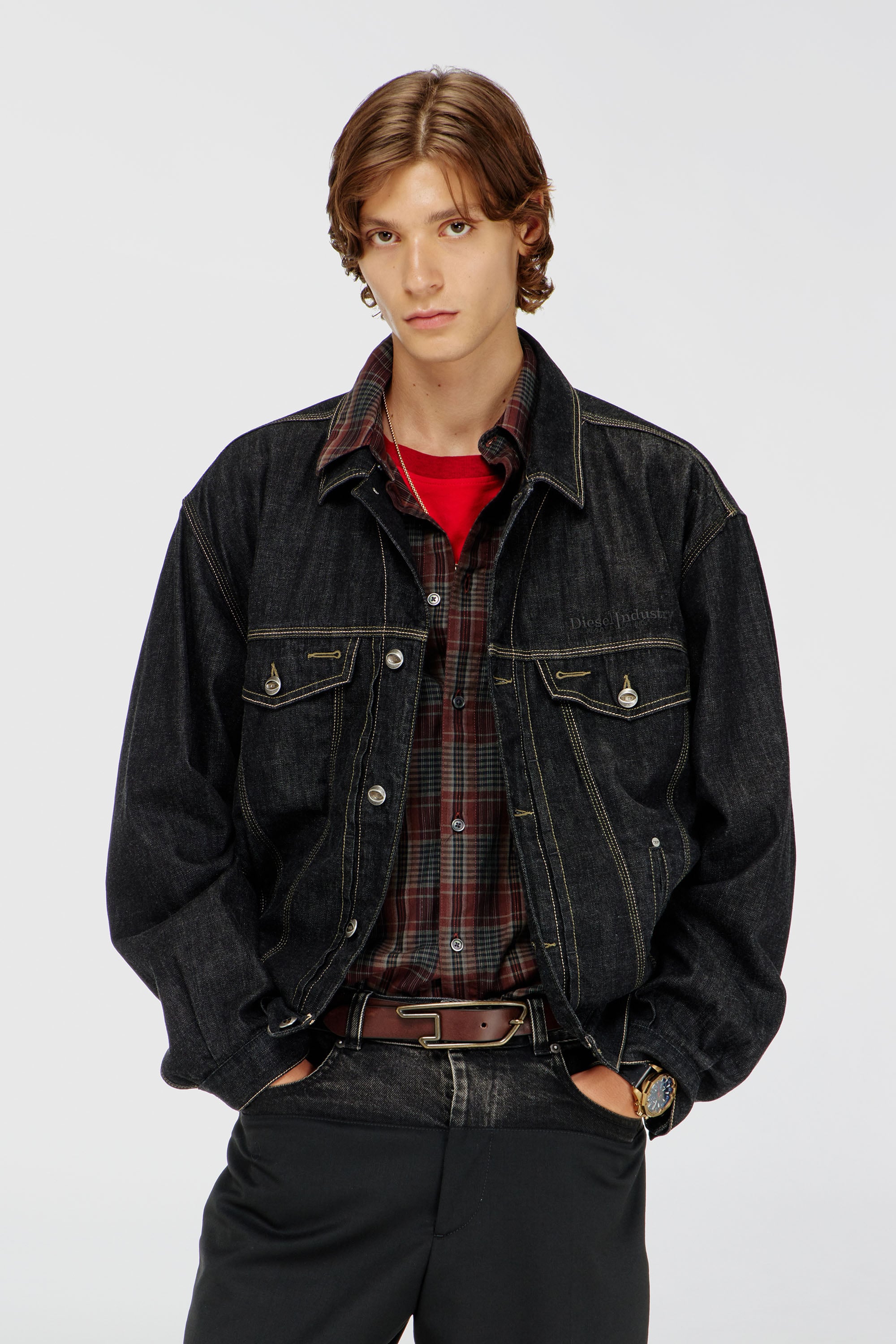 Diesel - D-DENVER, Unisex's Trucker jacket in rinse denim in Black/Dark grey - 1