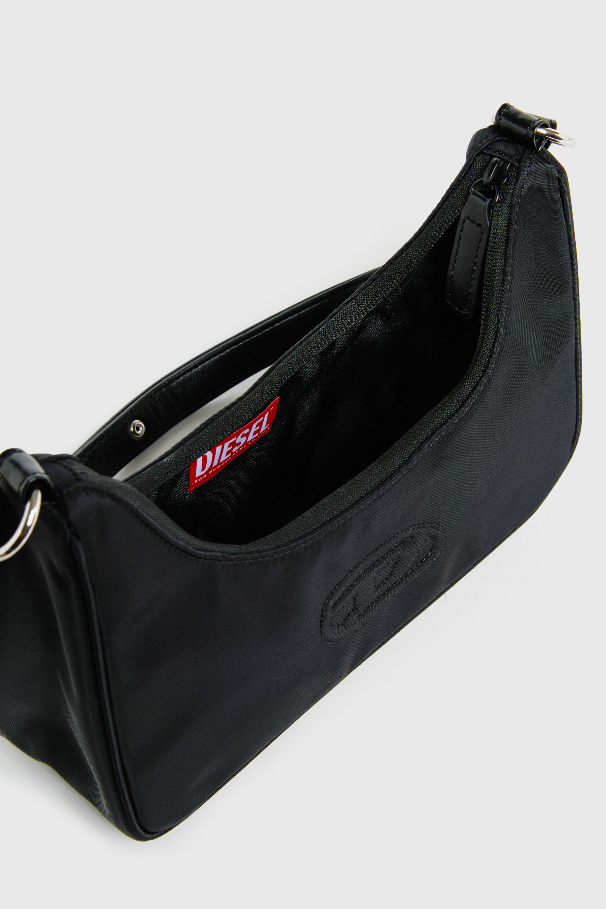 Diesel - WUNSY, Woman's WUNSY - Nylon shoulder bag with Oval D logo in Black - 4