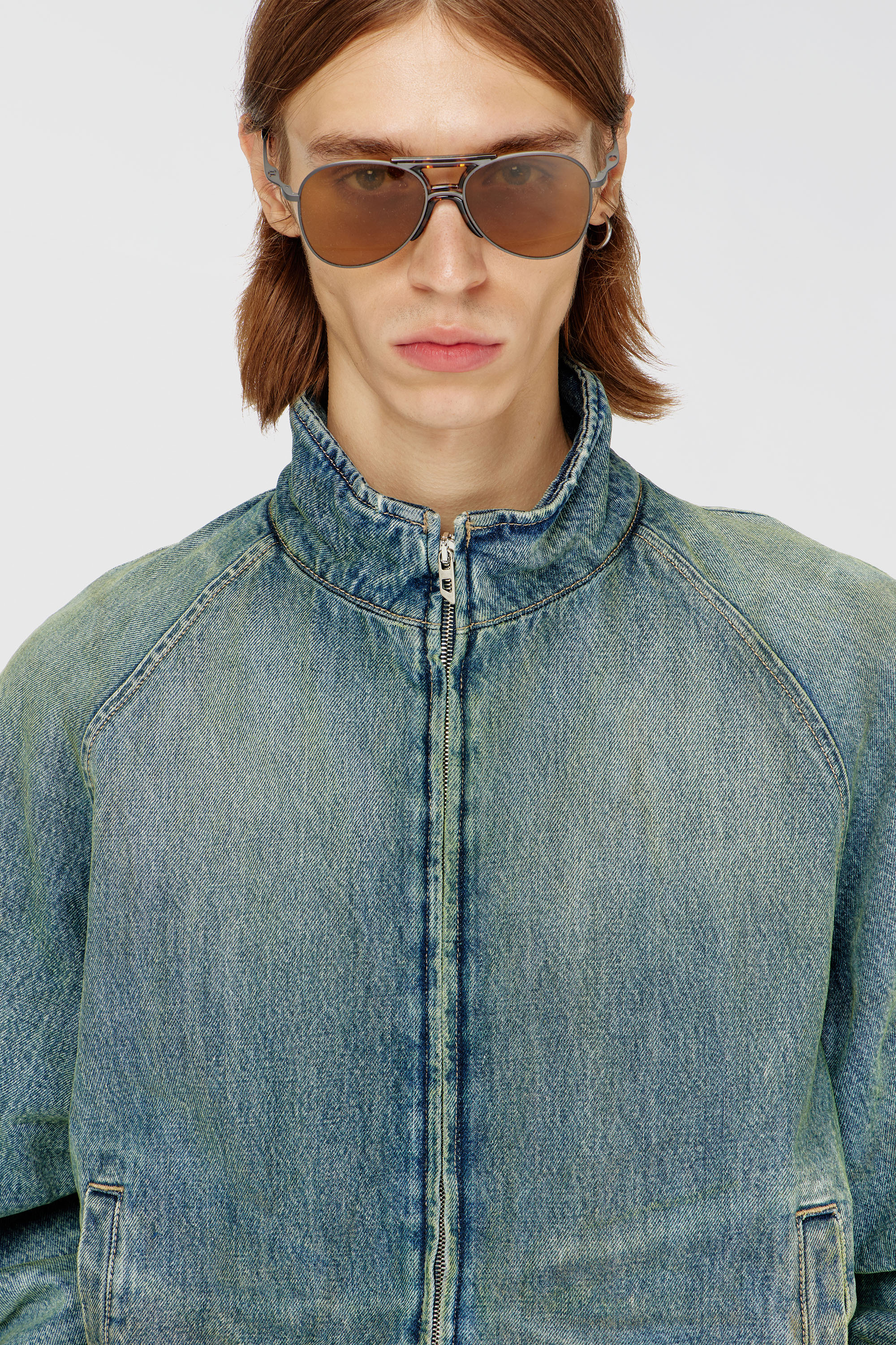 Diesel - D-BARUS-FSJ2, Man's Padded jacket in dirty-effect creased denim in Medium blue - 5