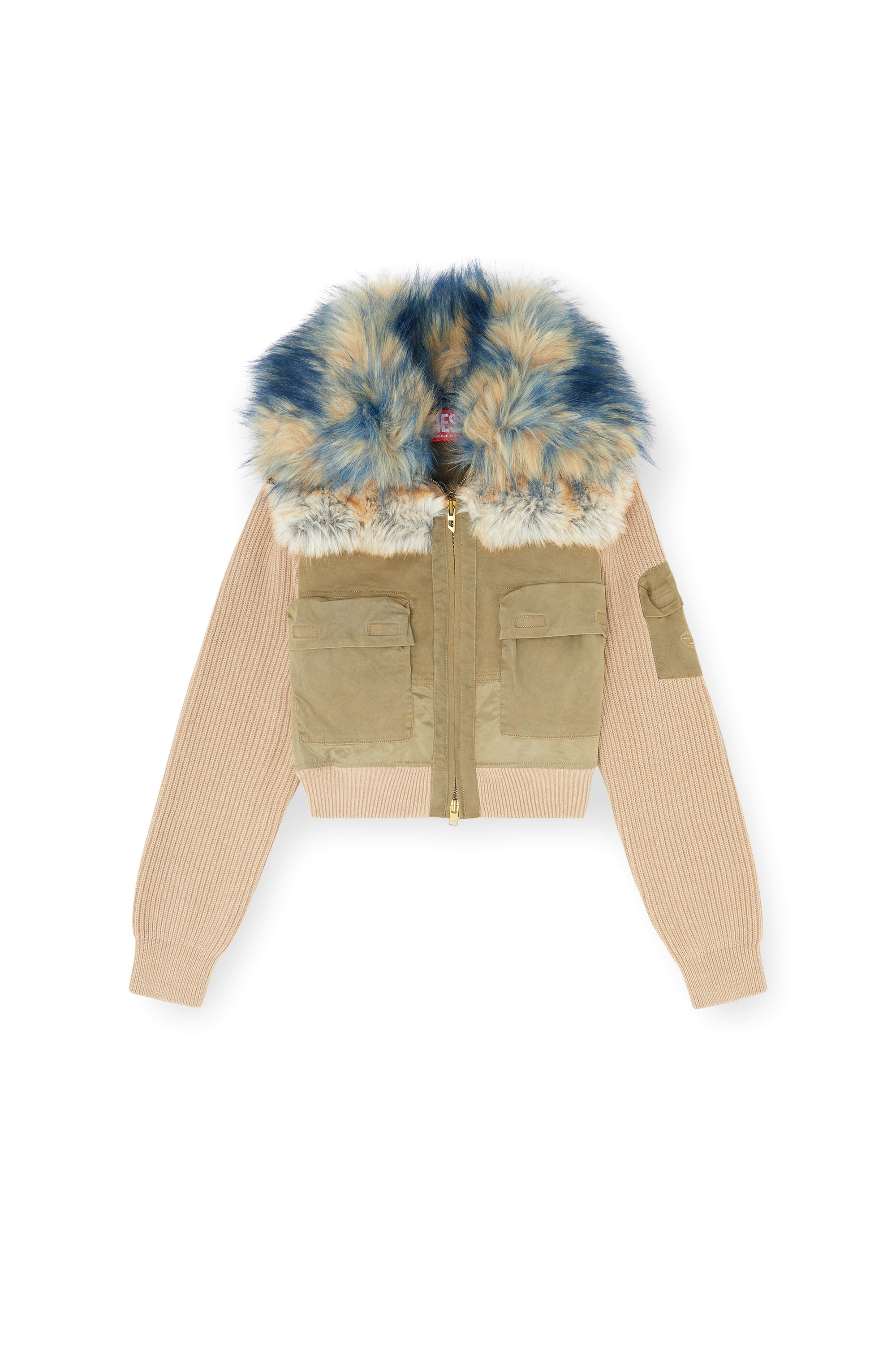 Diesel - G-USTAV, Woman's Bomber jacket with rib-knit and plush trims in Beige - 3