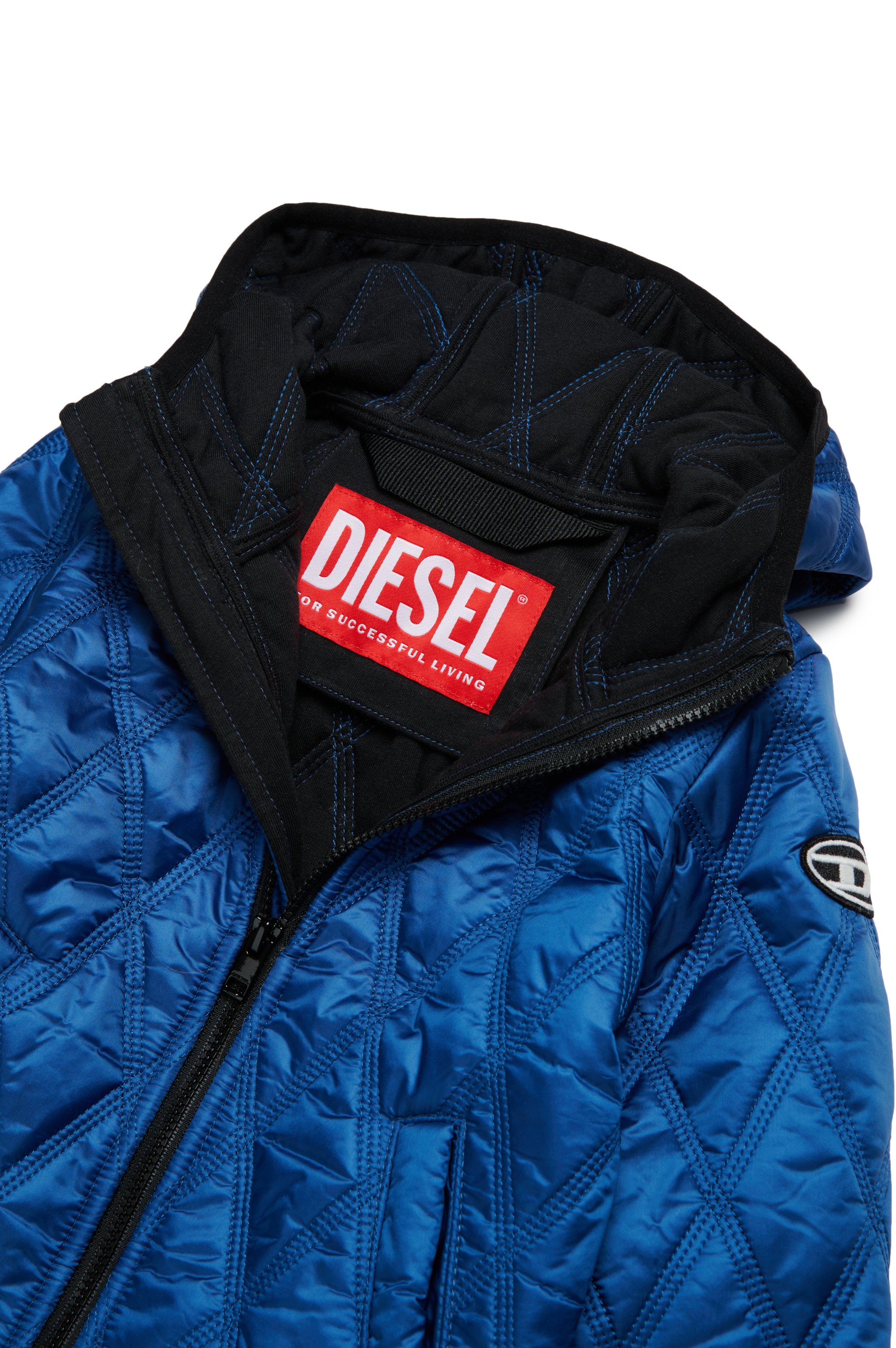 Diesel - JFOKKERB, Unisex's Hooded quilted jacket with Oval D patch in Blue - 3