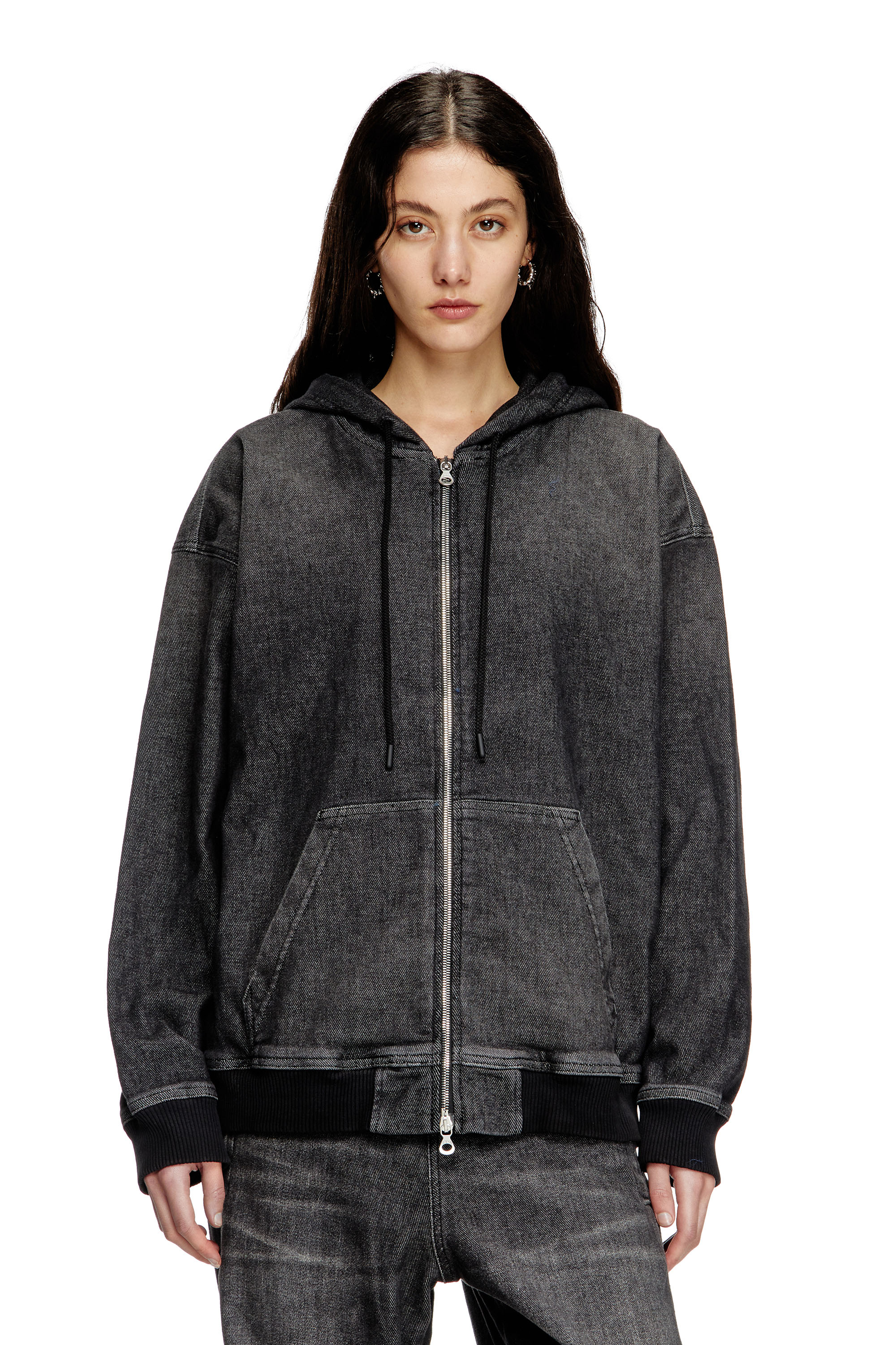 Diesel - D-GIRI-S TRACK, Unisex's Zipped hoodie in dirt-effect Track Denim in Black - 6