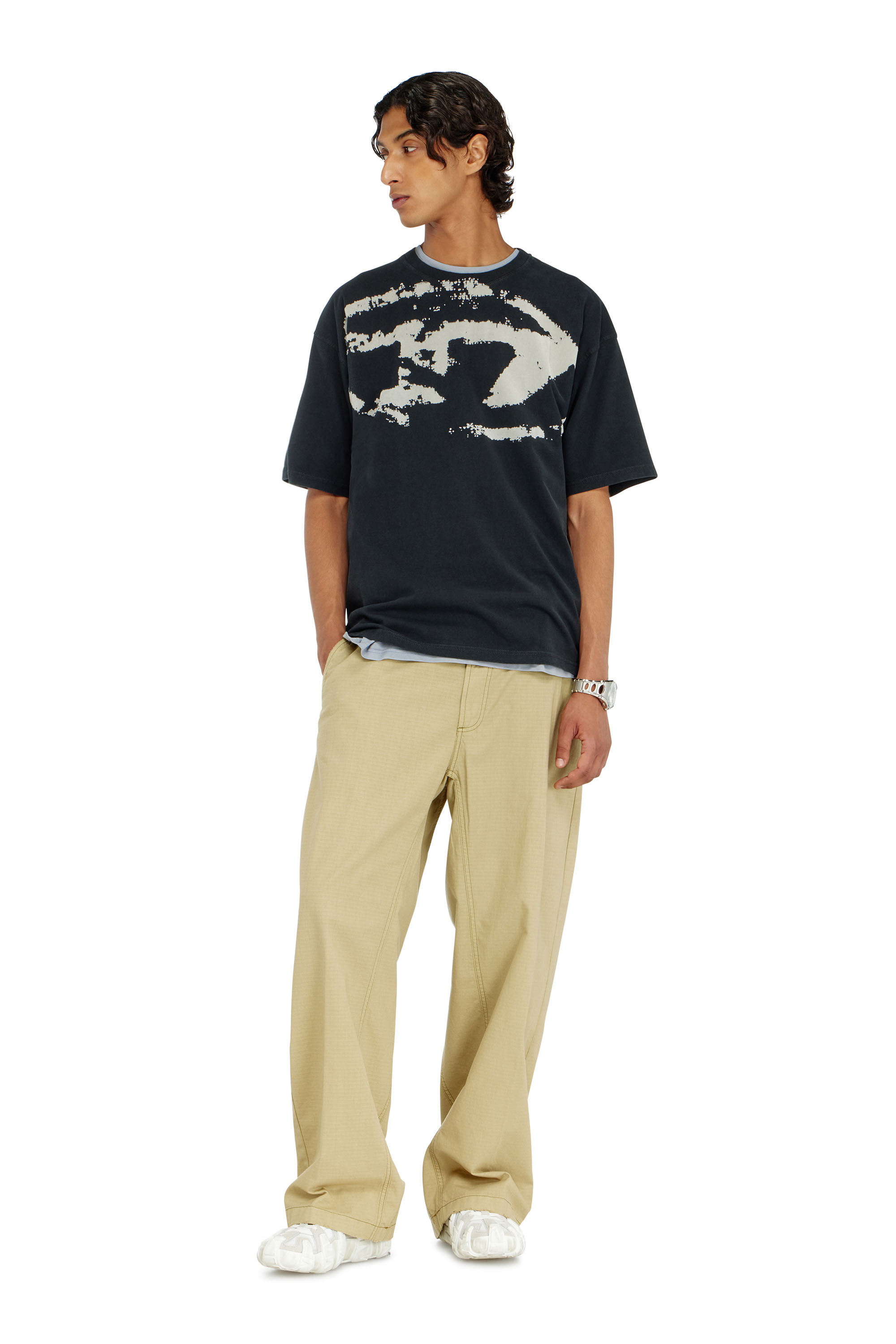 Diesel - T-BOXT-N14, Man's T-shirt with distressed flocked logo in Black - 2