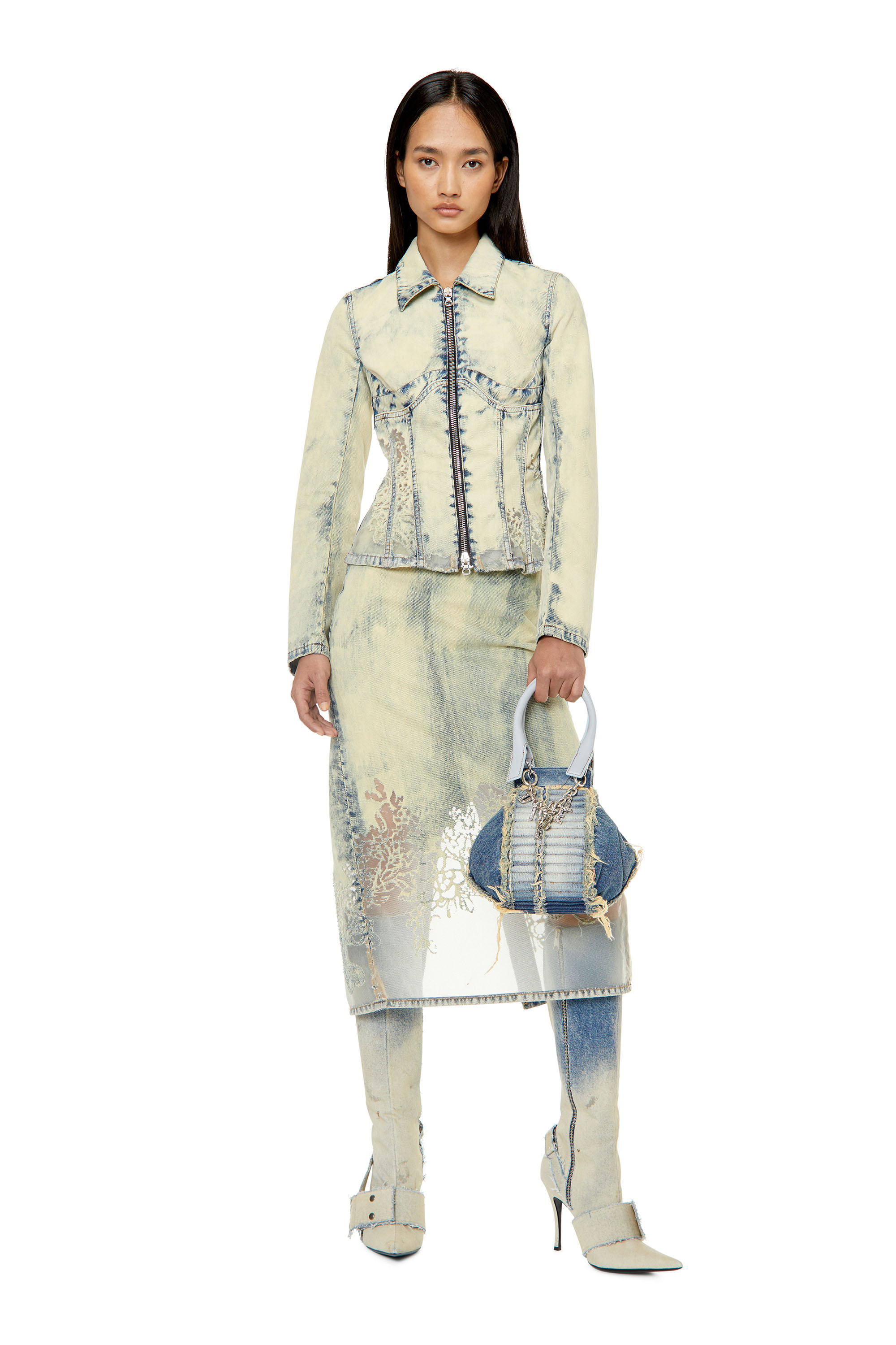 Diesel - DE-MILLY-FSC, Woman's Slim-fit lace-effect trucker jacket in Light Blue - 1