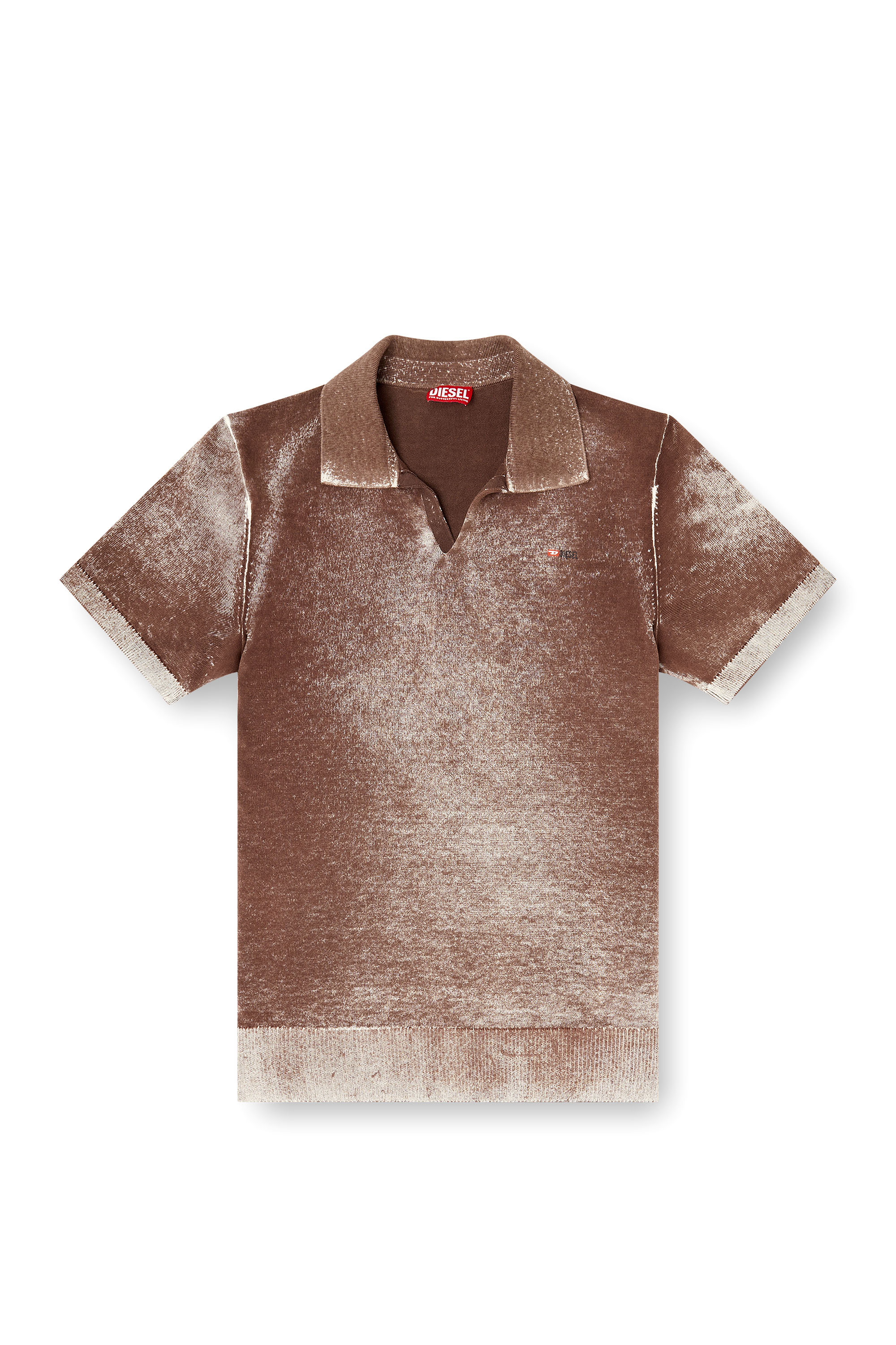 Diesel - K-LAWRIE, Man's Knit polo shirt with faded reverse print in Brown - 3