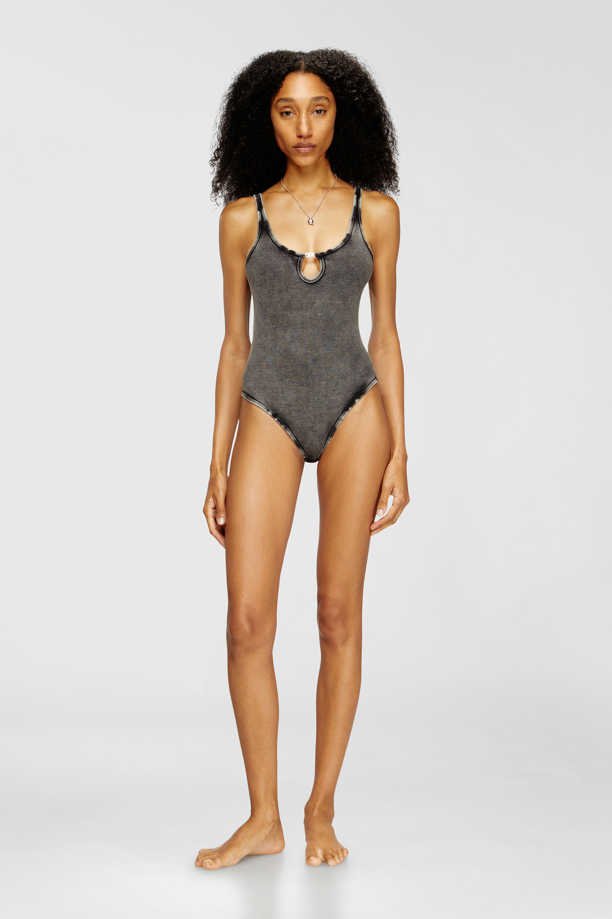 Diesel - MAURA-DNM, Woman's Bodysuit in marble-washed stretch cotton in Dark grey - 1