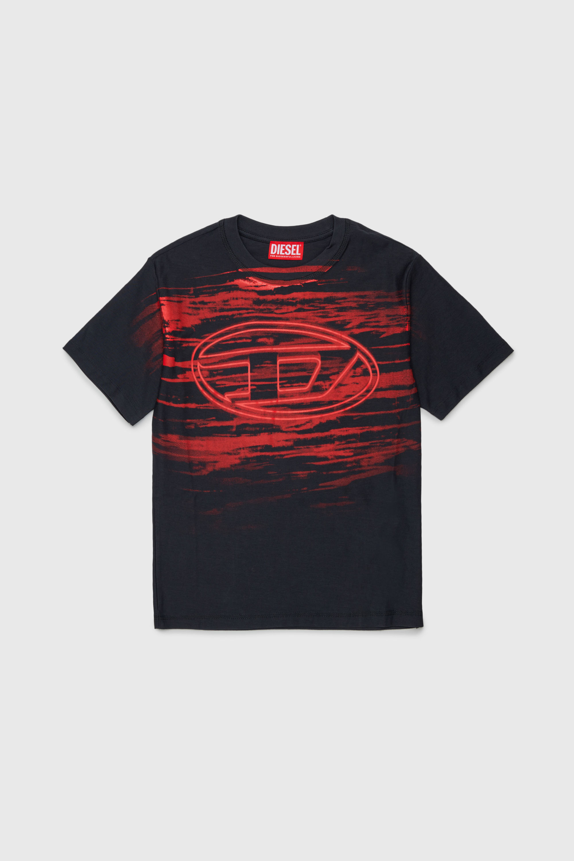 Diesel - TFRIT OVER, Man's T-shirt with Oval D logo and streaky effect in Black - 1