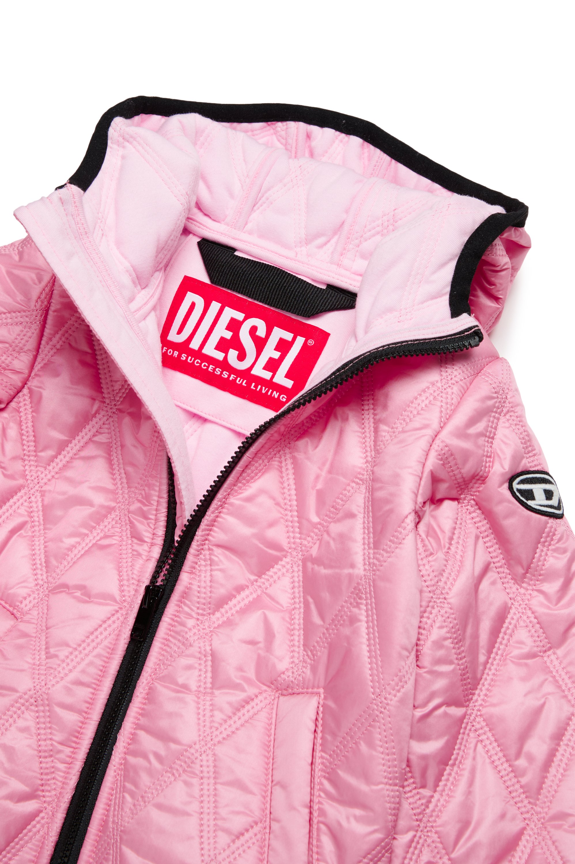 Diesel - JFOKKERB, Unisex's Hooded quilted jacket with Oval D patch in Pink - 4