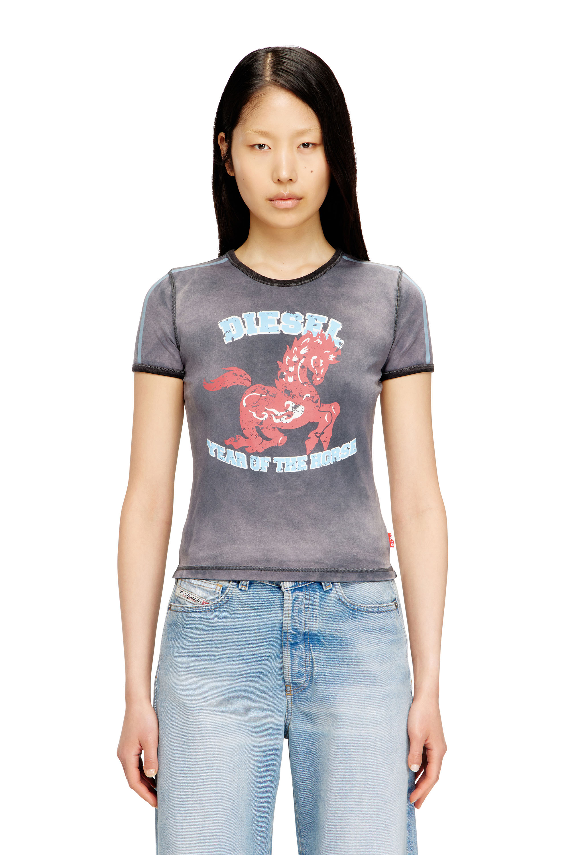 Diesel - CL-T-UNCUTIE-HORSE, Woman's Cotton stretch T-shirt with horse graphic print in Black - 2