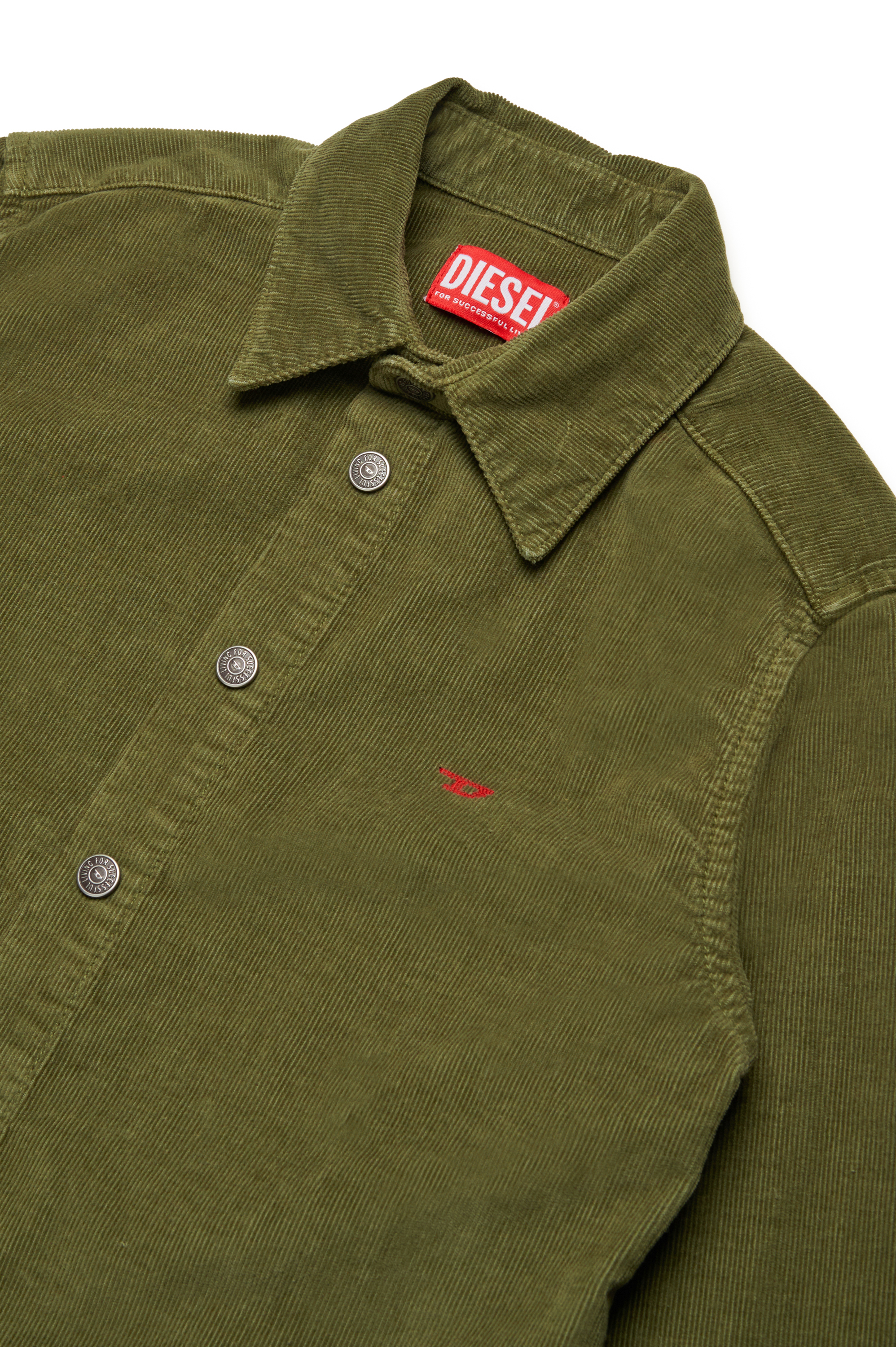 Diesel - CSIMPLY-OVER, Man's Corduroy shirt with small D logo in Green - 3