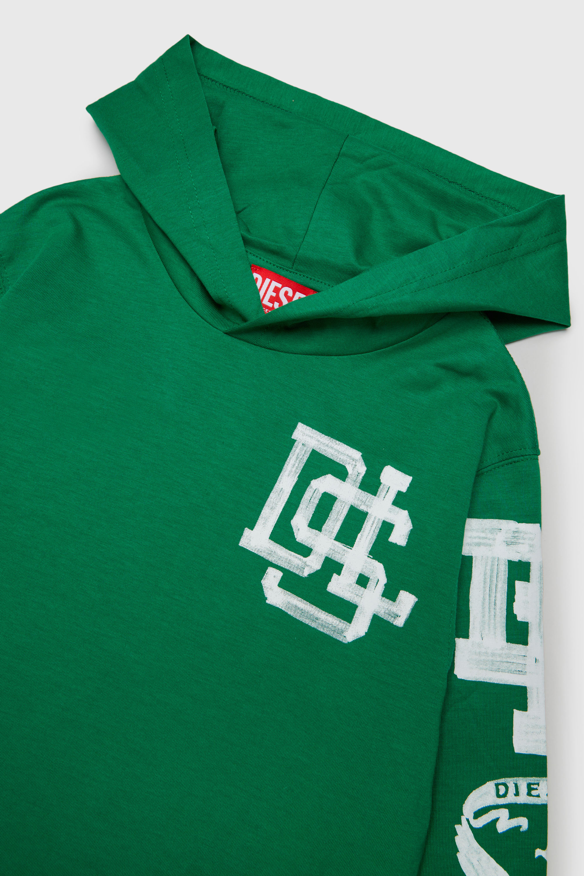 Diesel - TBUNDY OVER, Man's Hooded long-sleeve T-shirt with varsity graphics in Green - 3