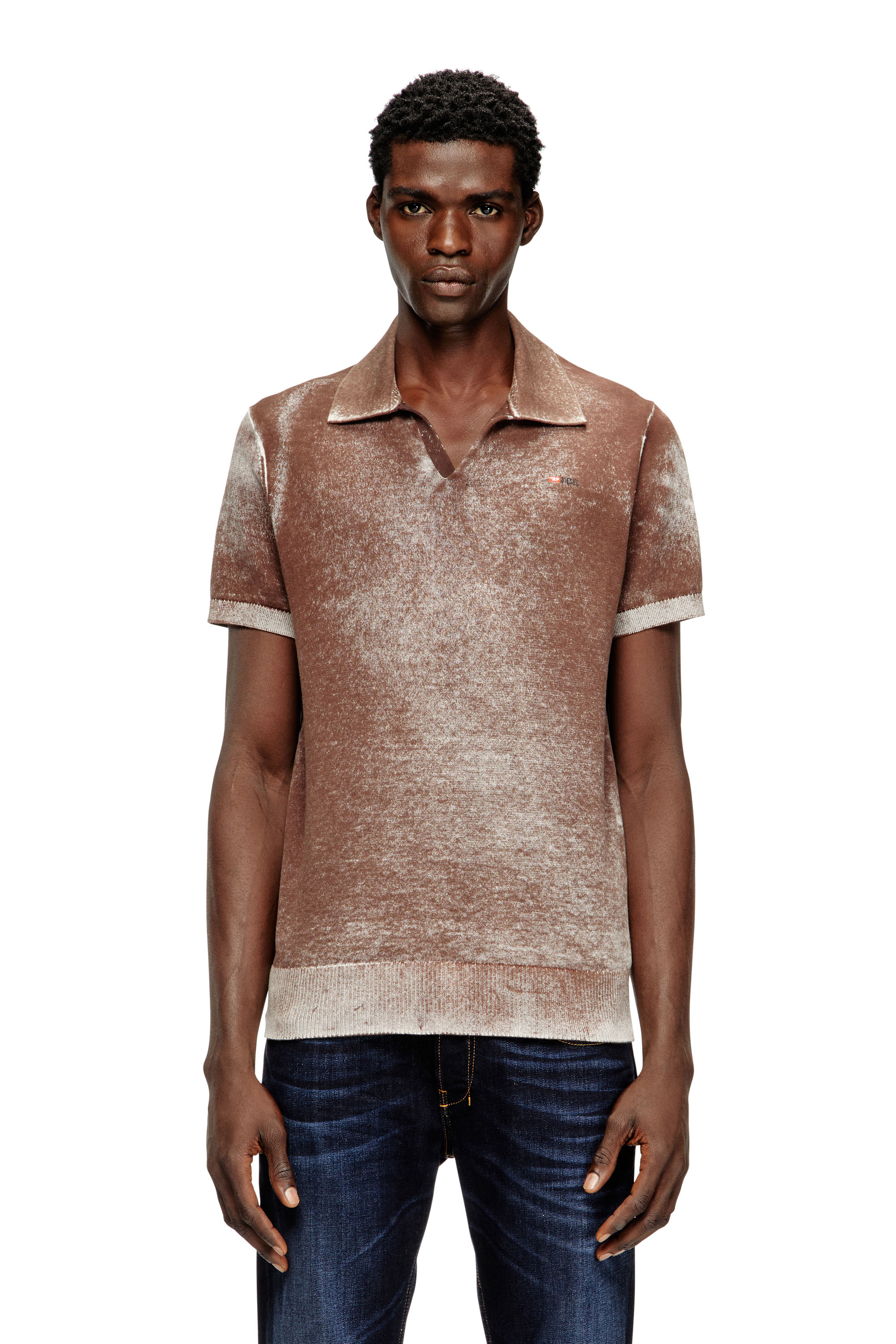 Diesel - K-LAWRIE, Man's Knit polo shirt with faded reverse print in Brown - 1