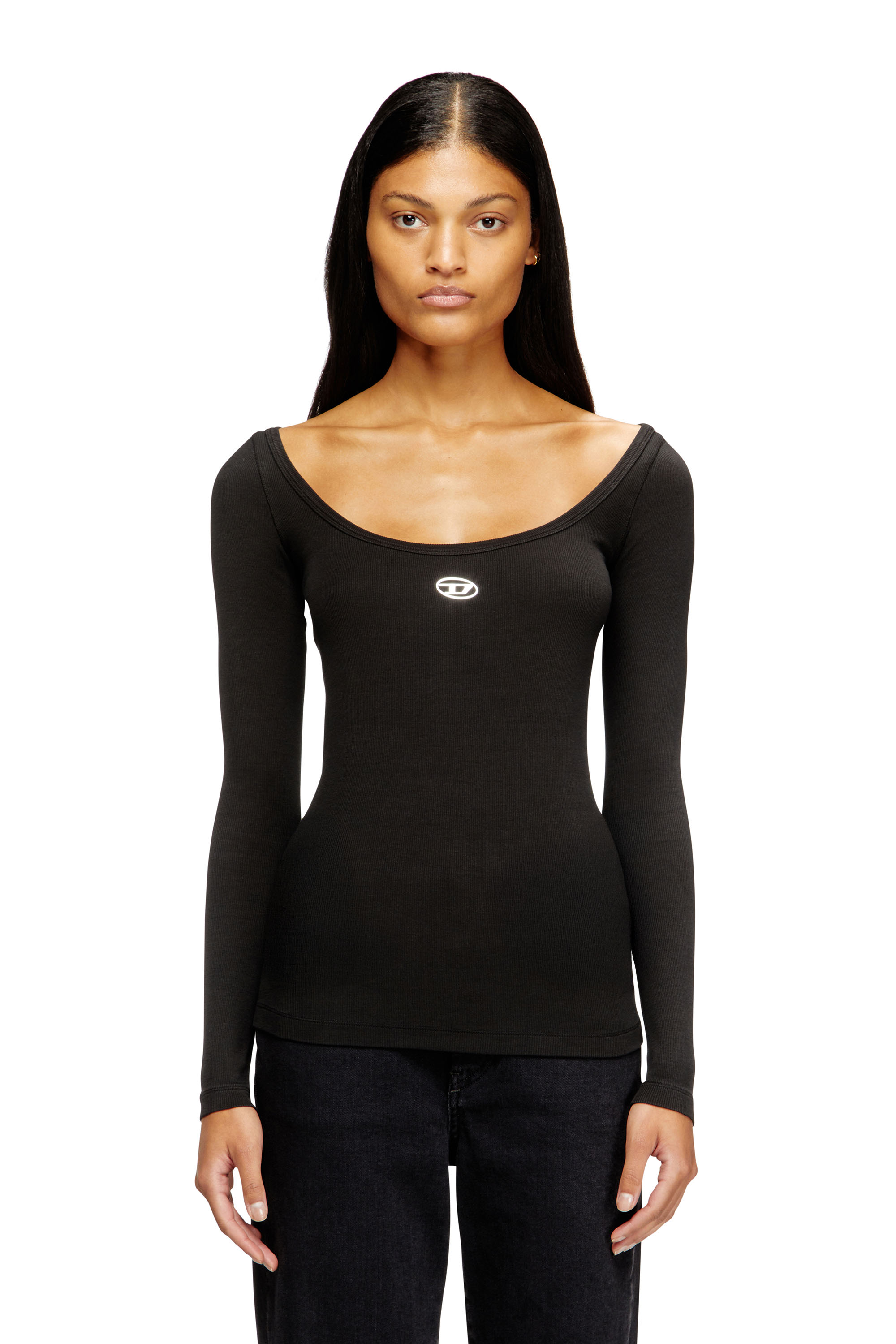 Diesel - T-BAL-OD, Woman's Long sleeve ribbed top with metallic Oval D in Black - 1