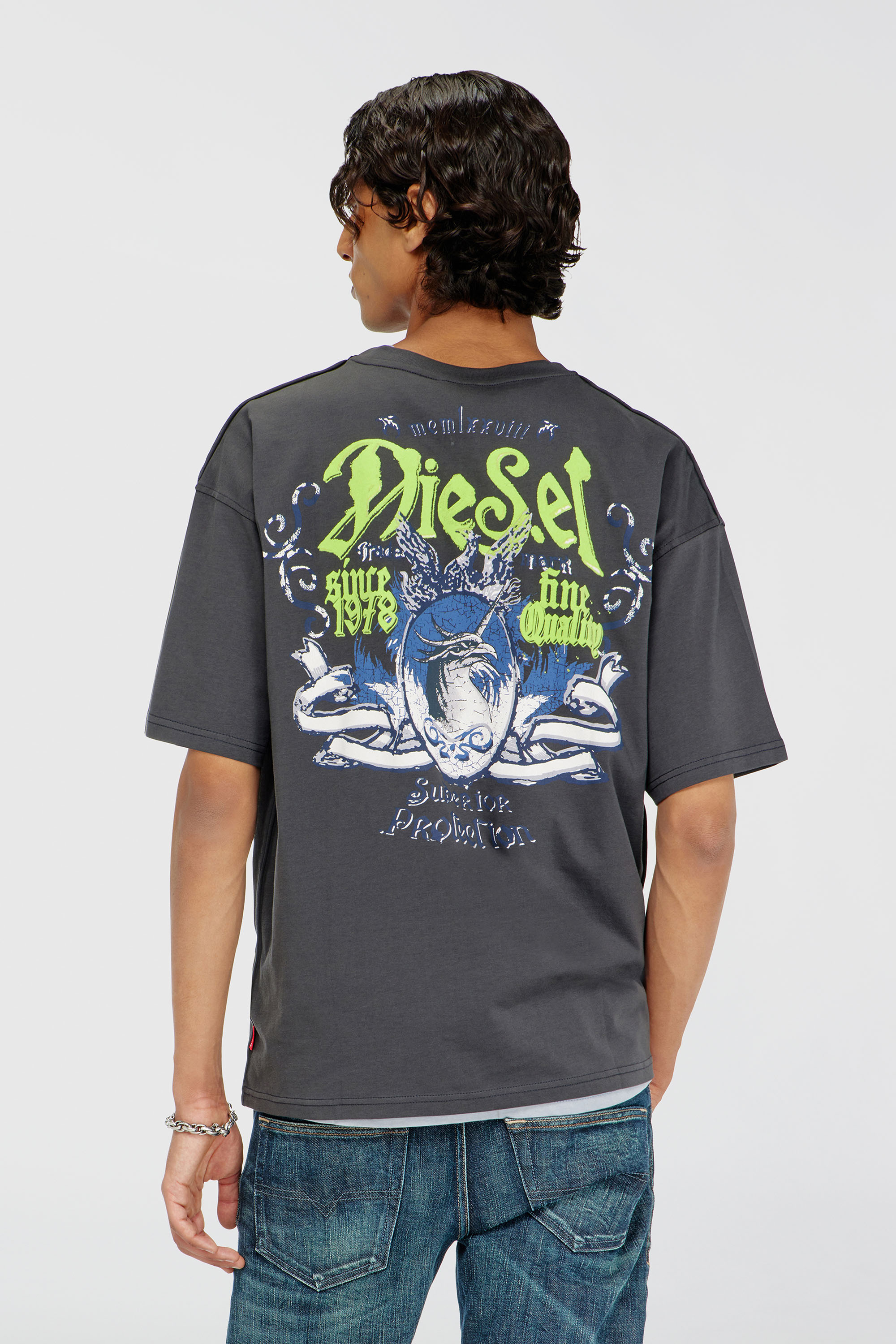 Diesel - T-BOXT-AA2, Man's Cotton T-shirt with flock graphic in Dark grey - 4