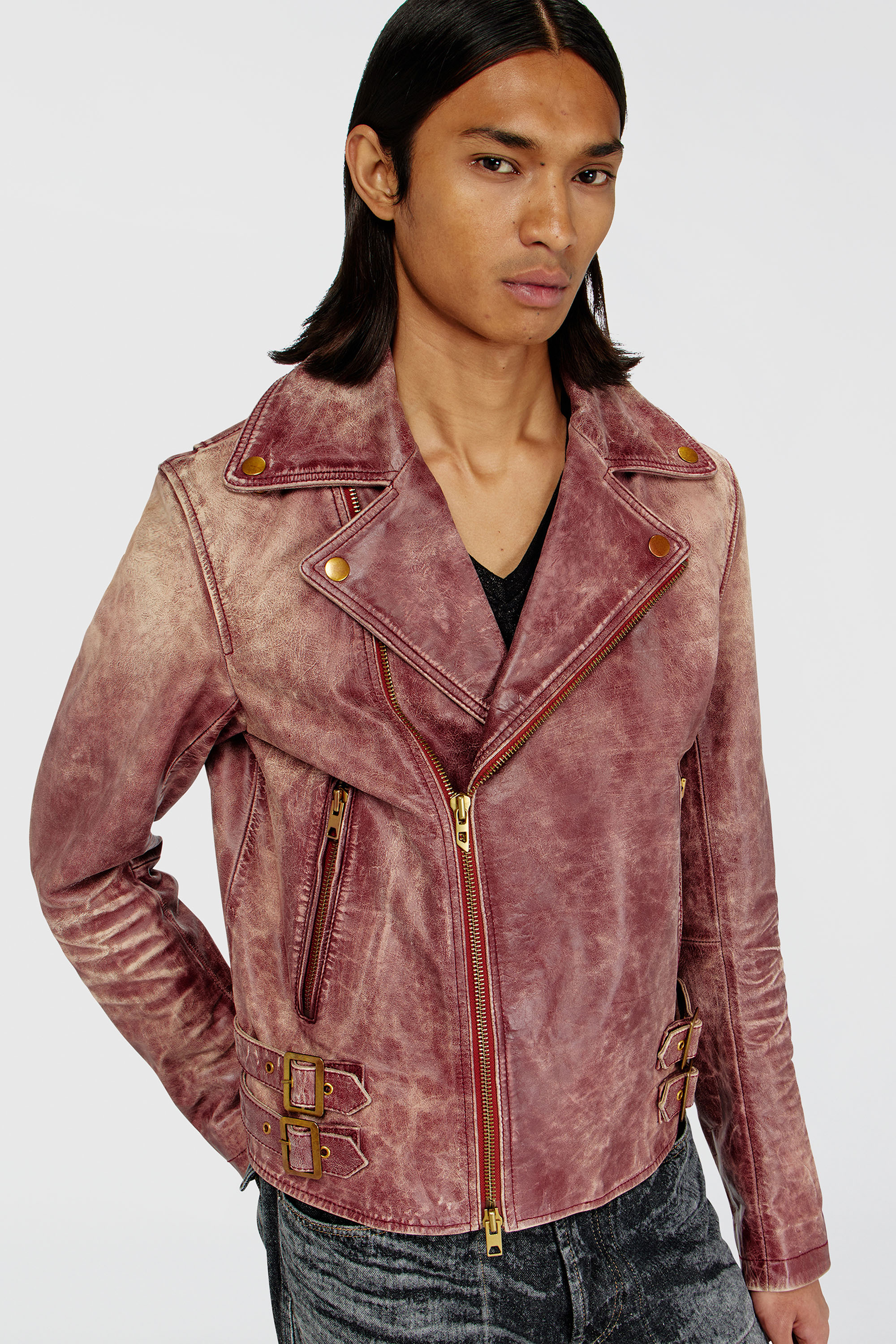 Diesel - L-EON-CJCM, Man's Biker jacket in treated leather in Brown - 5