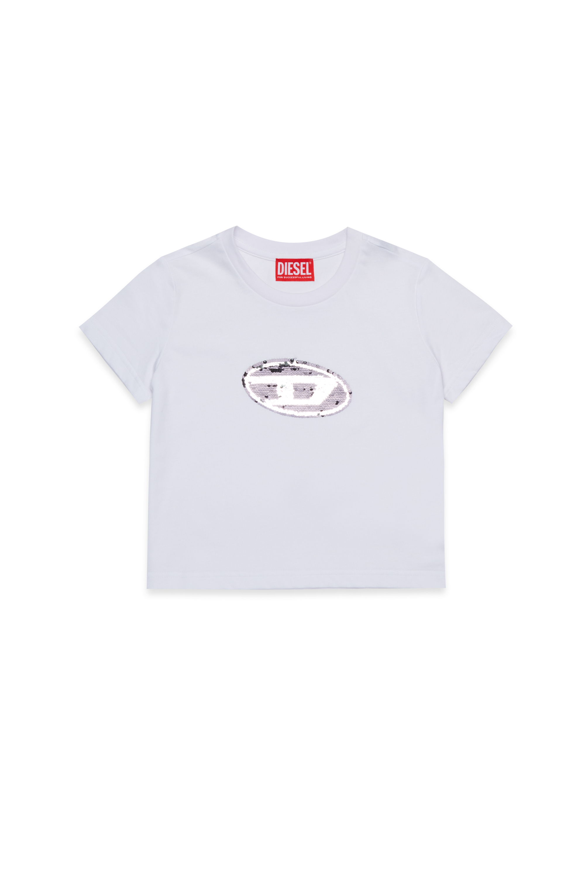 Diesel - TSEQUINSG, Woman's Cotton T-shirt with sequin logo in White - 1