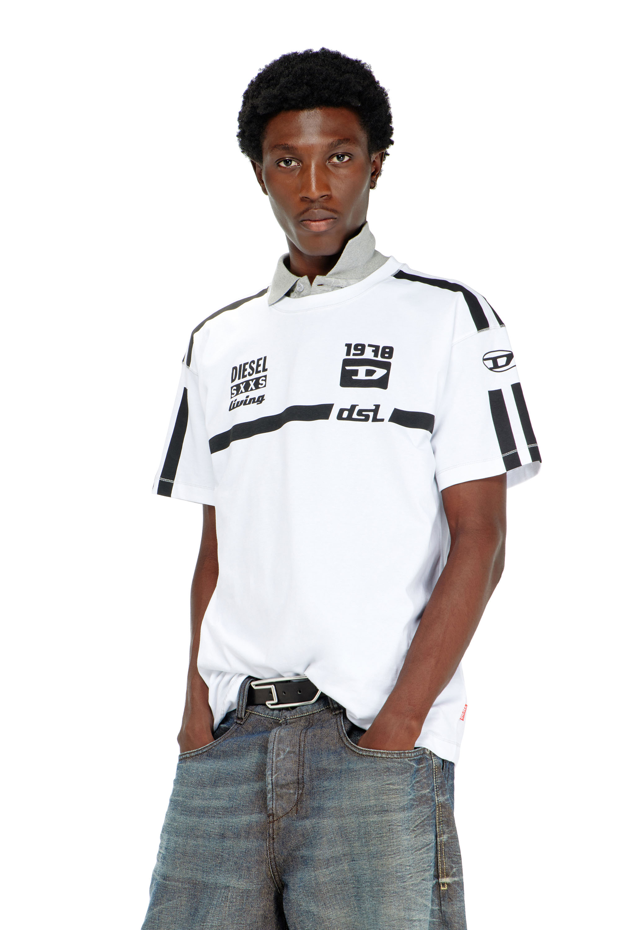 Diesel - T-NORM-V12, Man's Cotton T-shirt with contrast graphic prints in White - 1