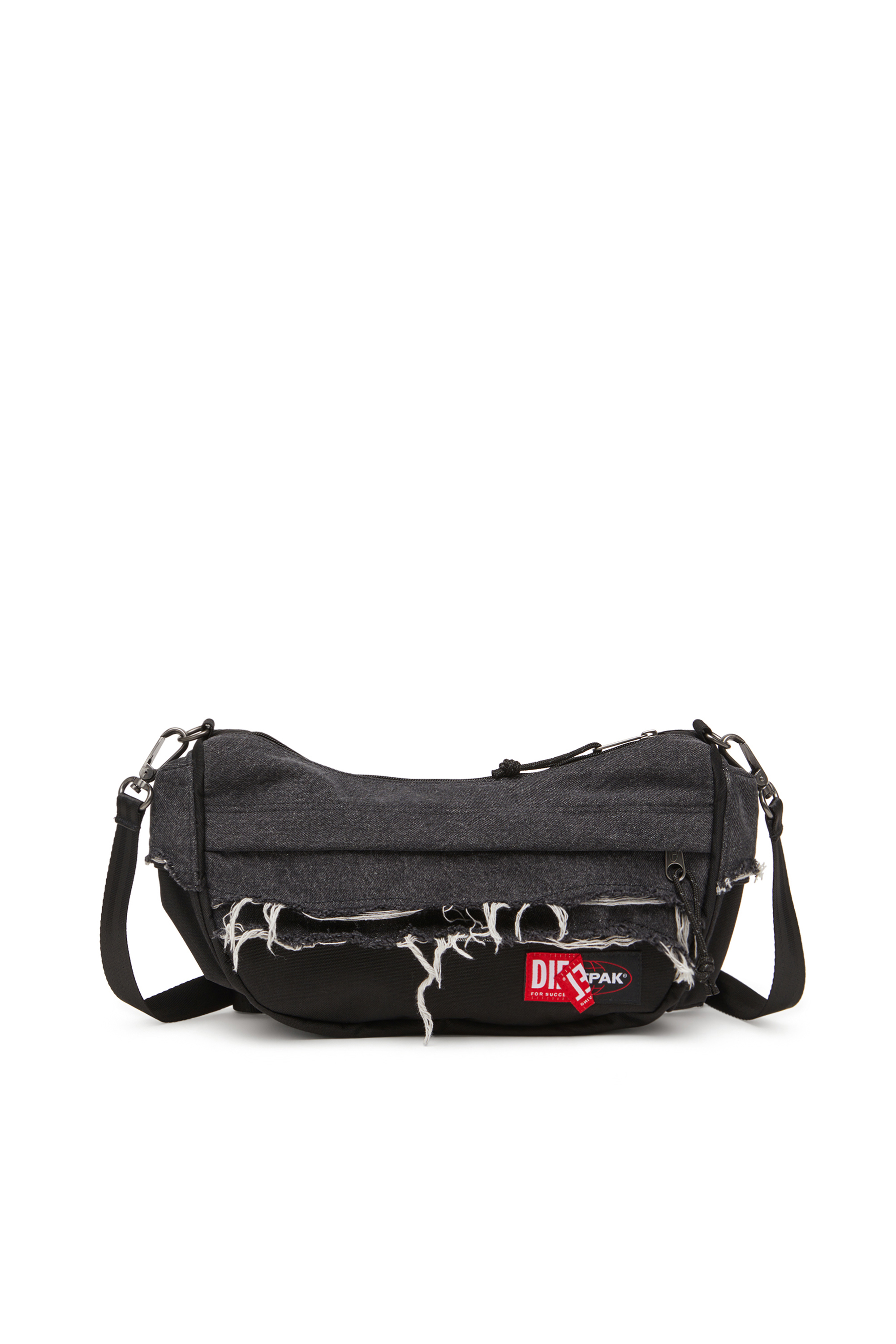 Diesel - DIESEL SHOULDER BAG, Unisex's Shoulder bag in destroyed denim and CORDURA® in Black - 1