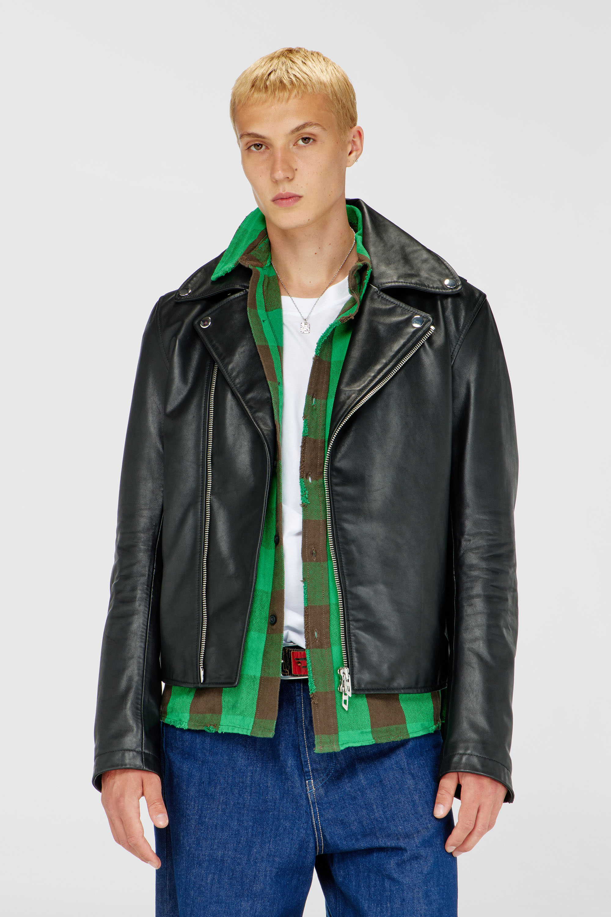 Diesel - L-EO-WRD, Man's Biker jacket in waxed leather in Black - 3