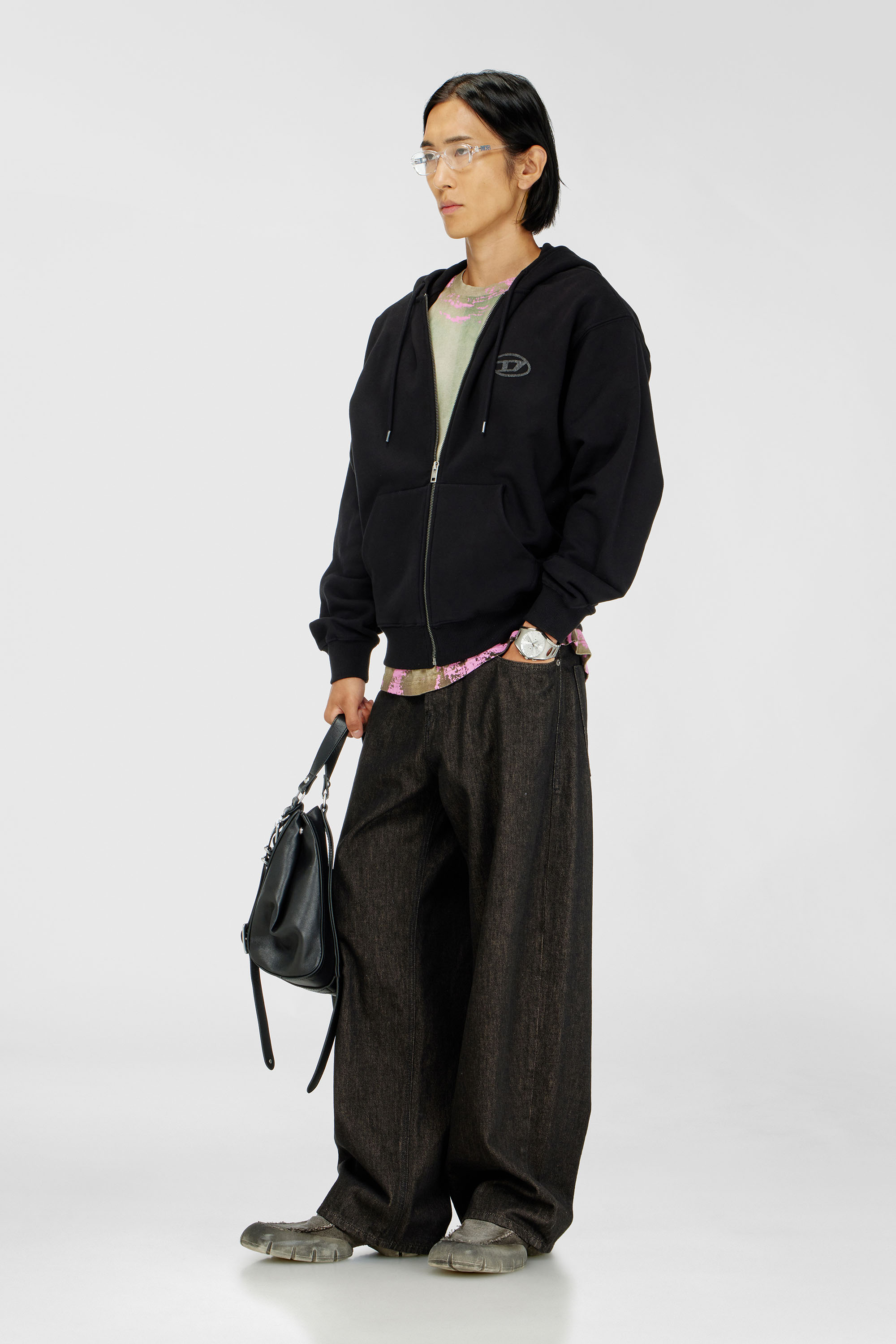 Diesel - S-LUK-HZ-T92, Man's Cotton hoodie with tonal Oval D logo embroidery in Black - 2
