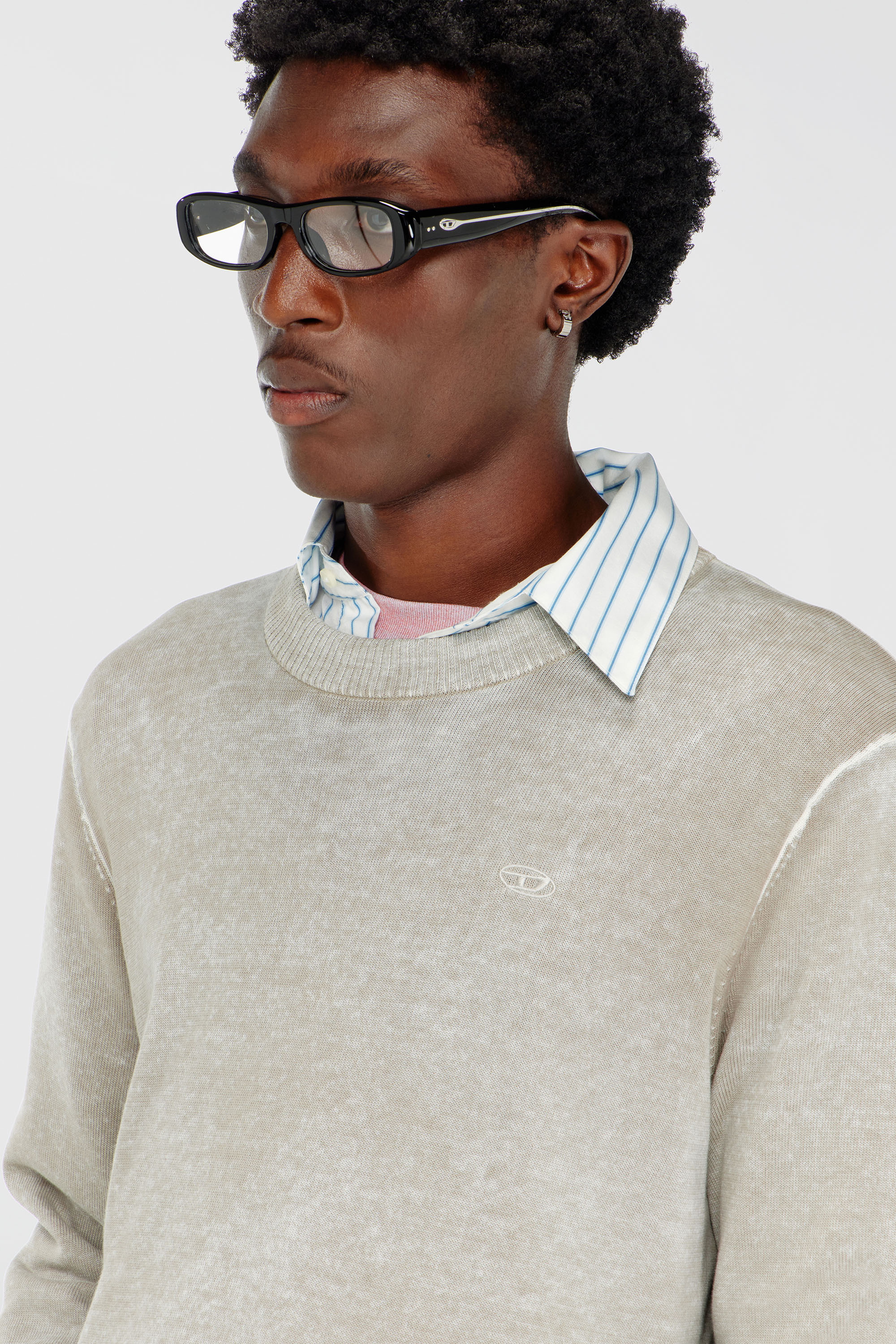 Diesel - K-LAURENT, Man's Jumper with faded reverse print in Light Grey - 5