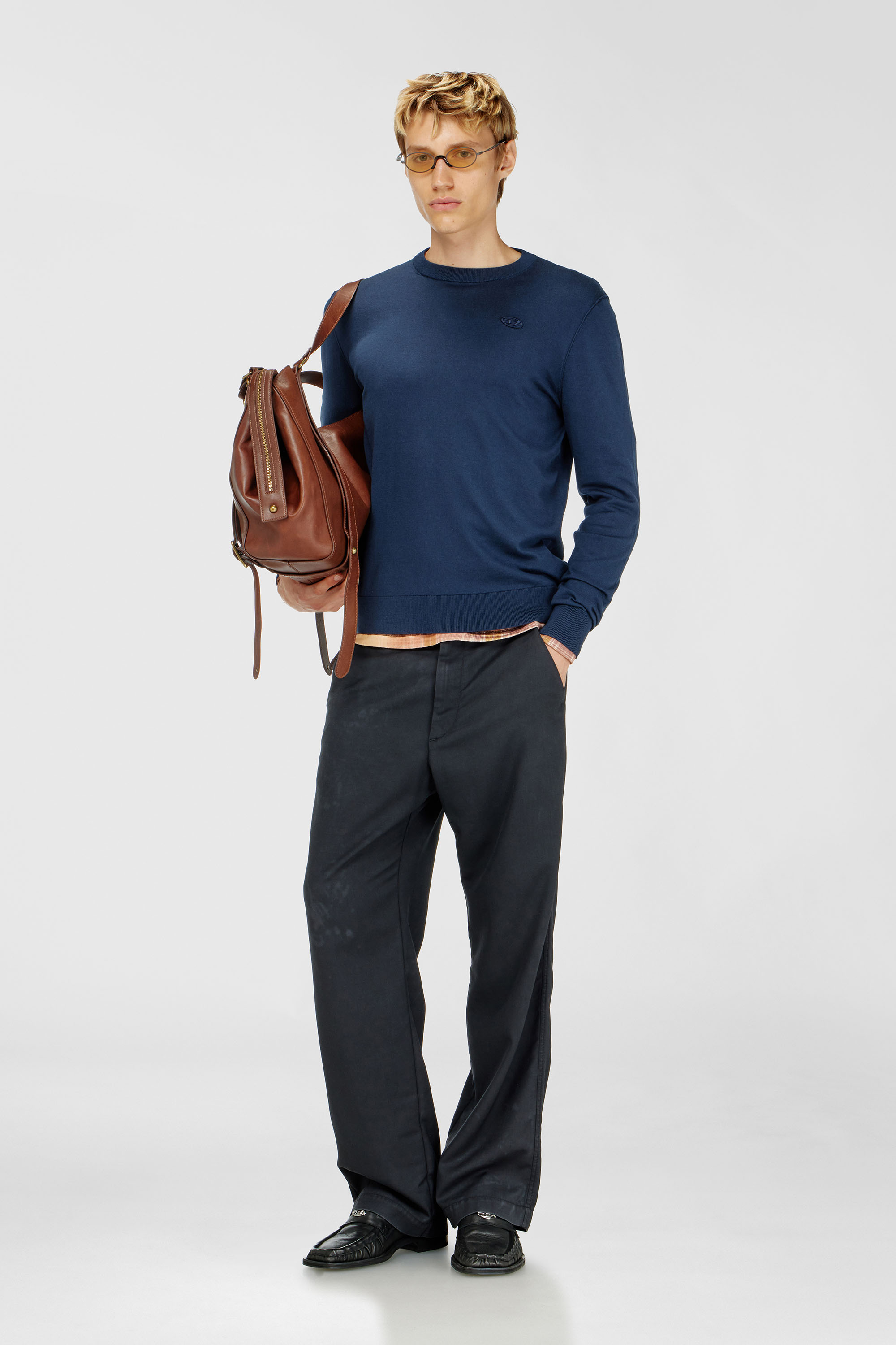 Diesel - K-FREEX-TAG-T92, Man's Cotton knitwear with tonal logo in Navy Blue - 1