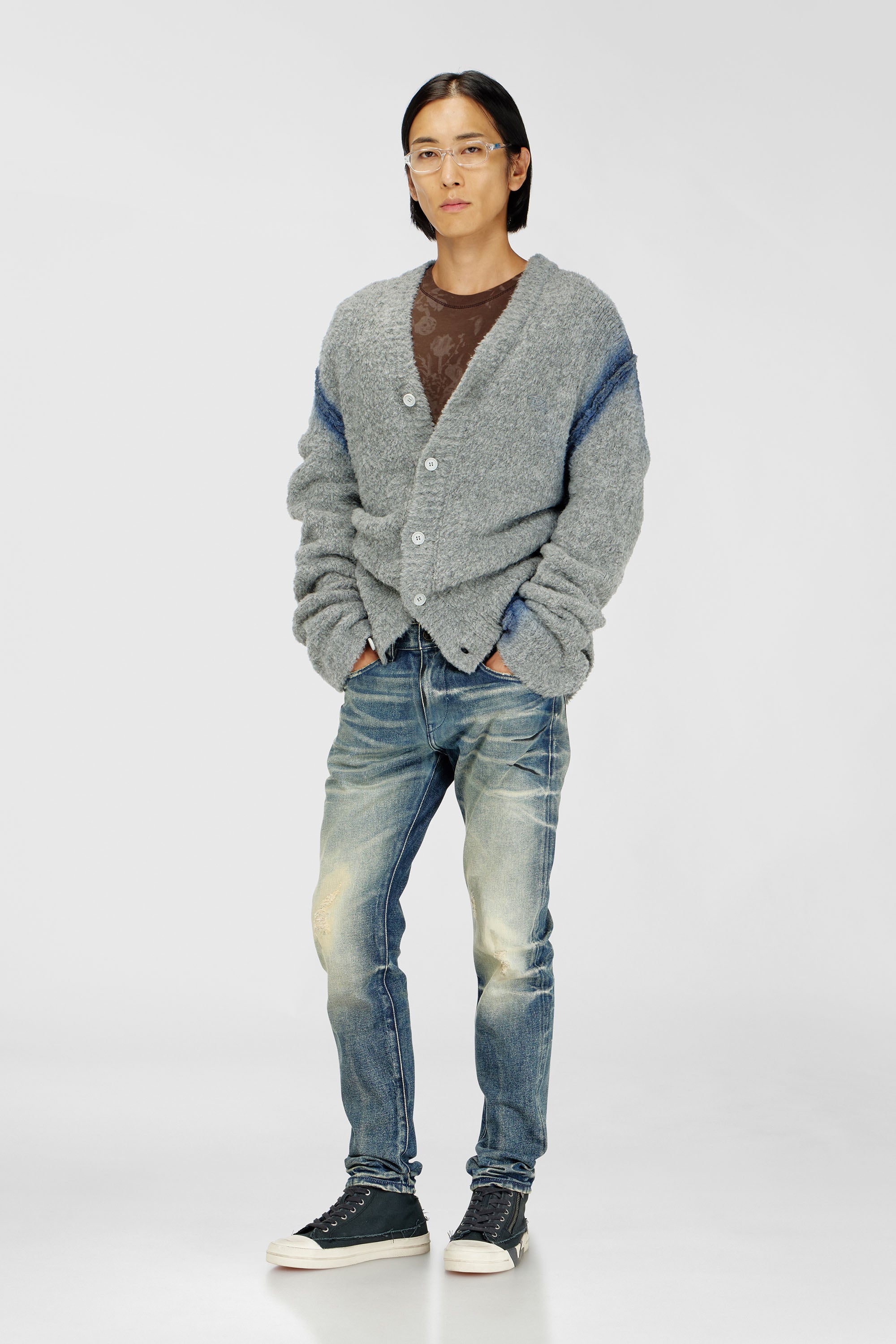 Diesel - K-REMO, Man's Alpaca-blend cardigan with spray-dyed seams in Light Grey - 2
