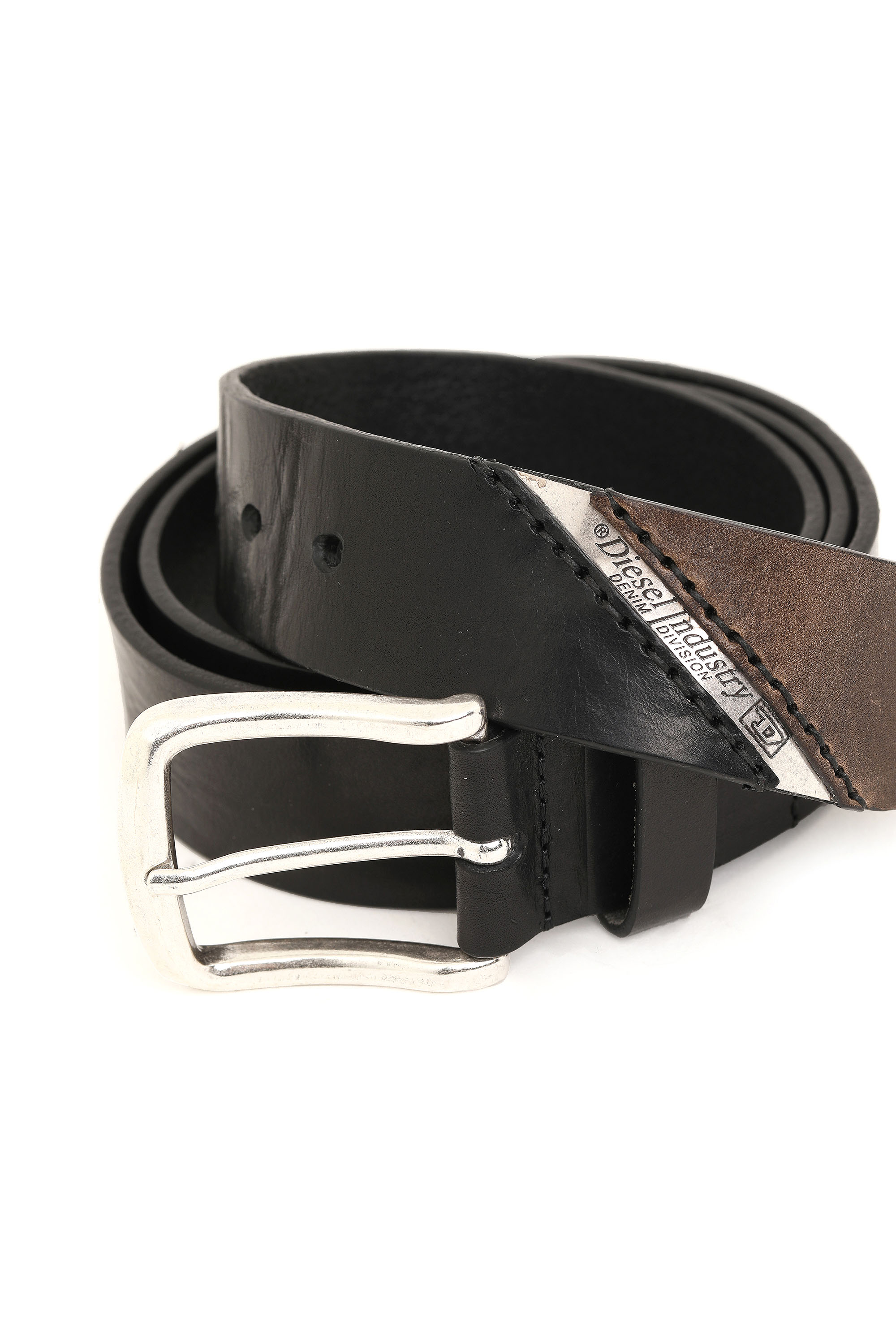 Diesel - B-LINE, Man's 3.9cm treated leather belt with diesel logo in Black - 2