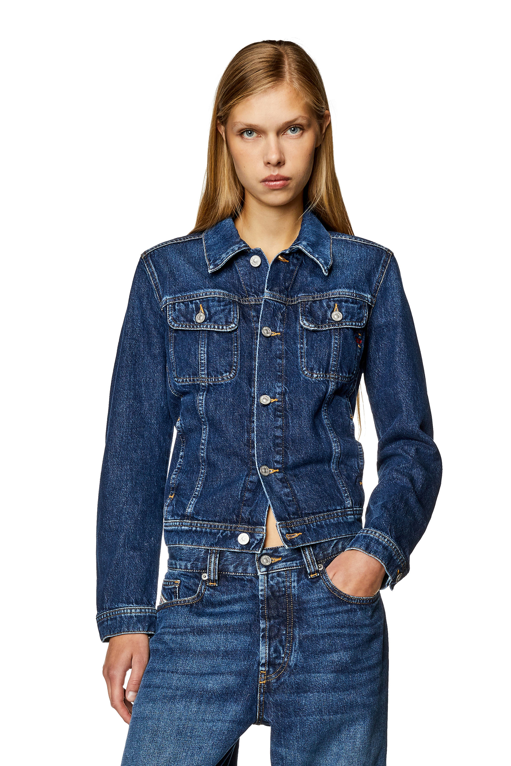 Diesel - DE-BONNY, Woman's Trucker jacket in denim in Dark Blue - 1