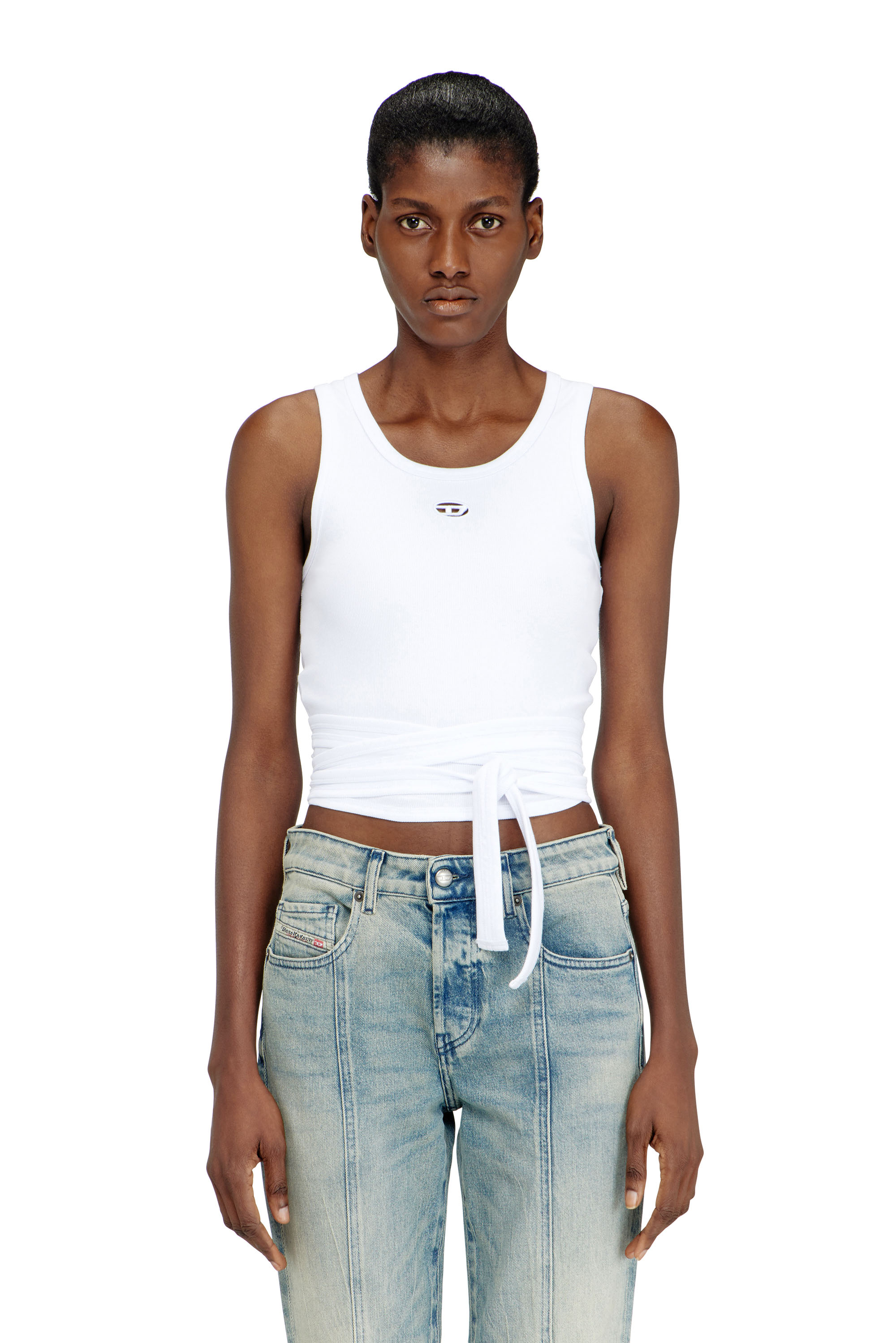 Diesel - T-ANKY-TAIL-S1, Woman's Crop top with wrap-around design in White - 2