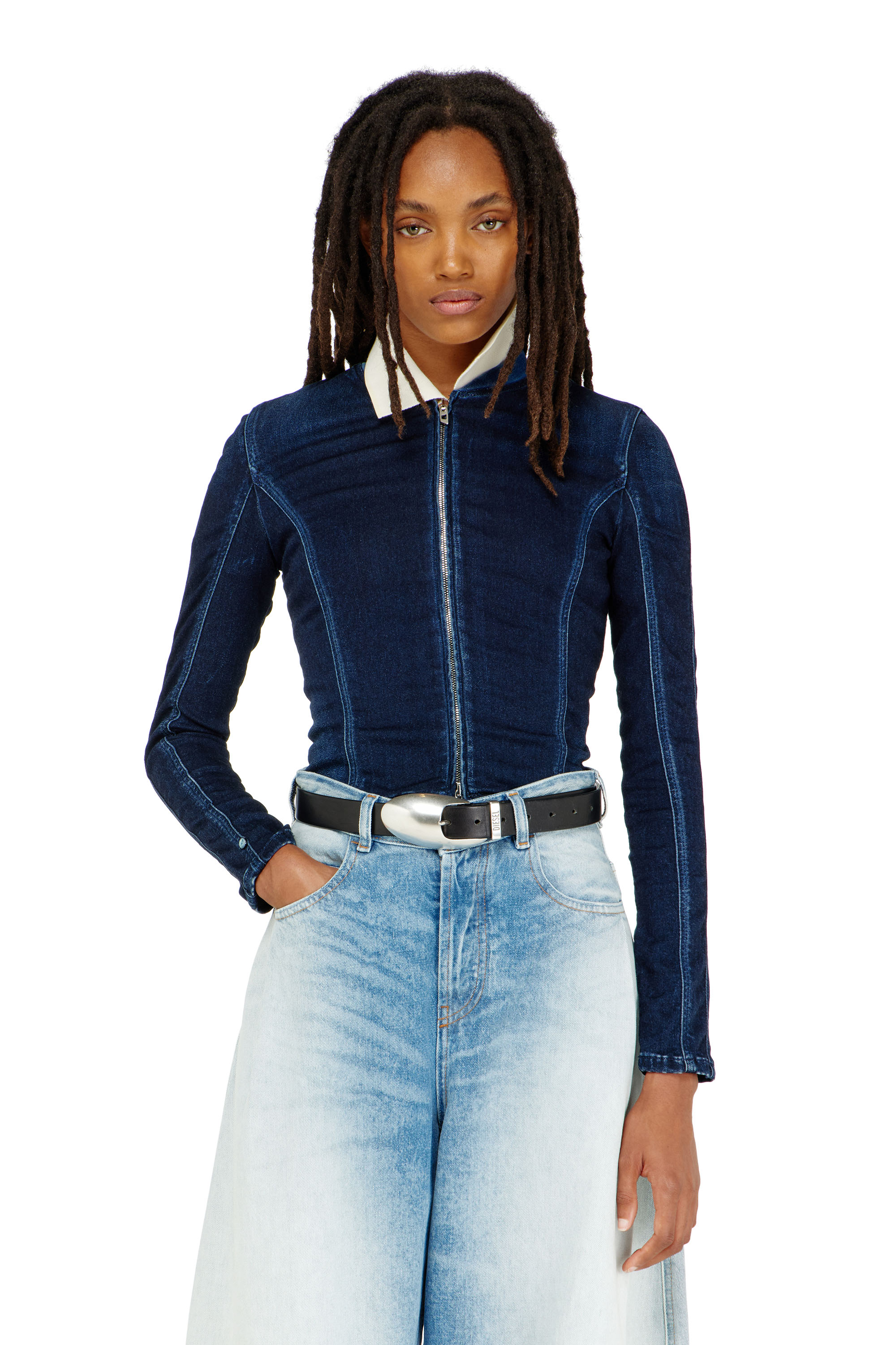 Diesel - DE-GARY-D JOGG, Woman's Cropped jacket in JoggJeans in Dark Blue - 1