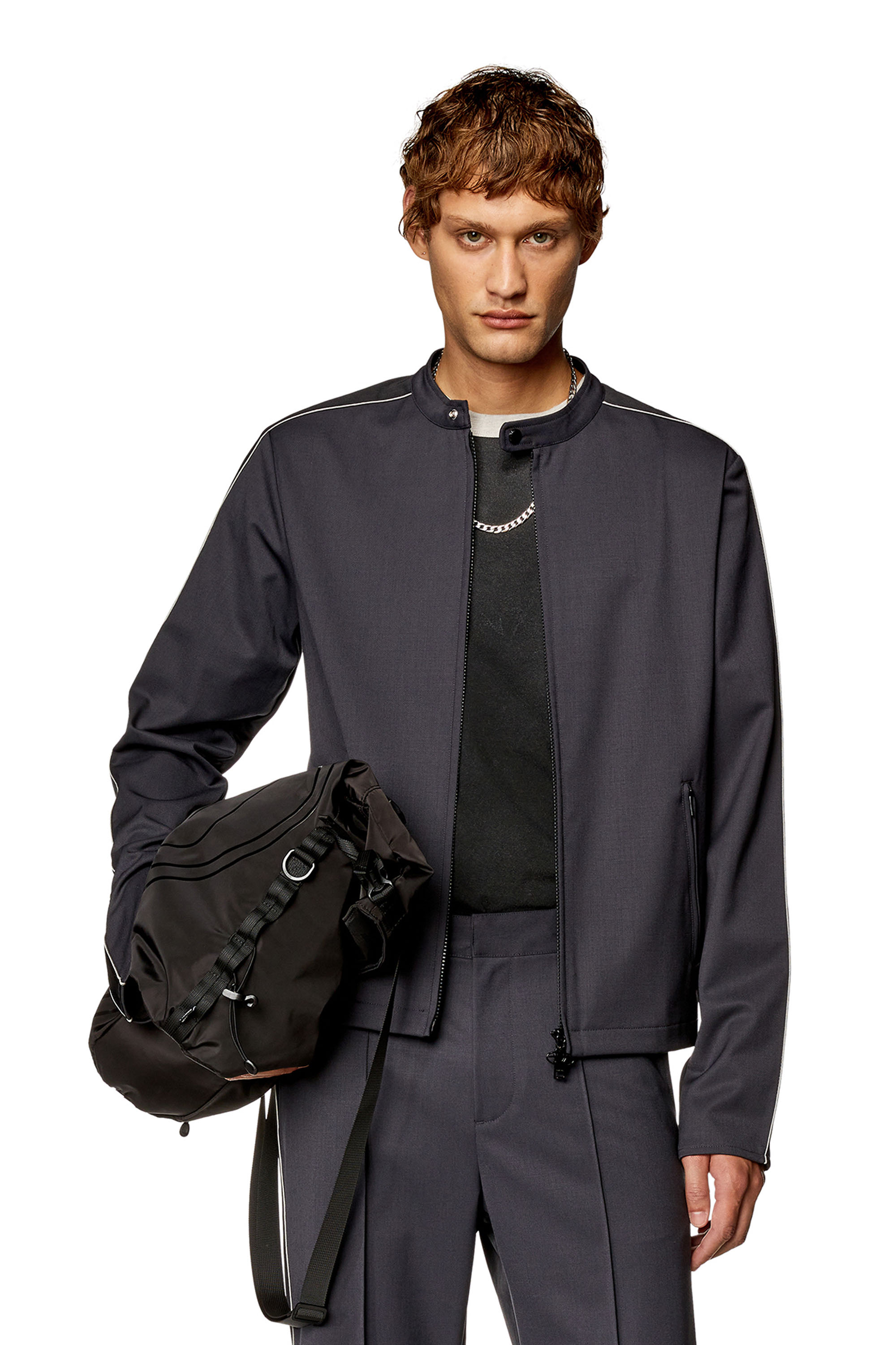 Diesel - J-DEVLIN, Man Biker jacket in cool wool and tech jersey in Multicolor - Image 1