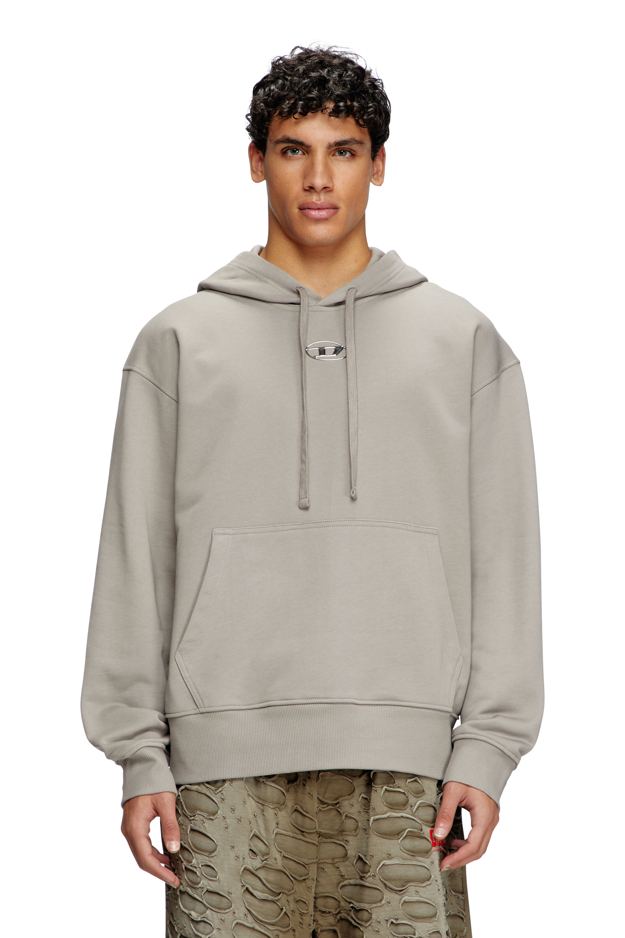 Diesel - S-MACS-HOOD-OD, Man's Hoodie with metallic logo in Grey - 1