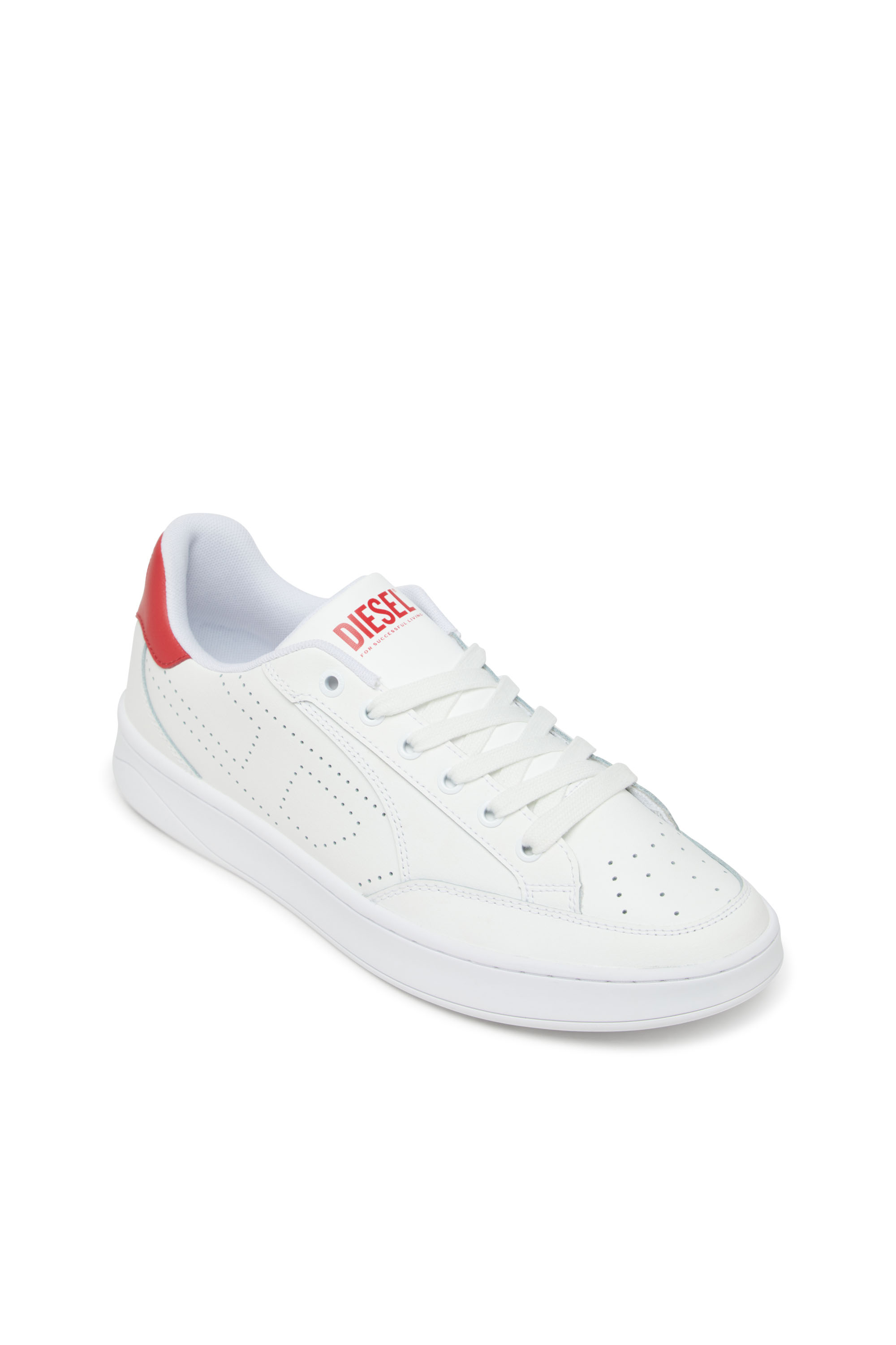 Diesel - S-DAKOTA LOW, Man's Leather sneakers with perforated logo in White/Red - 6