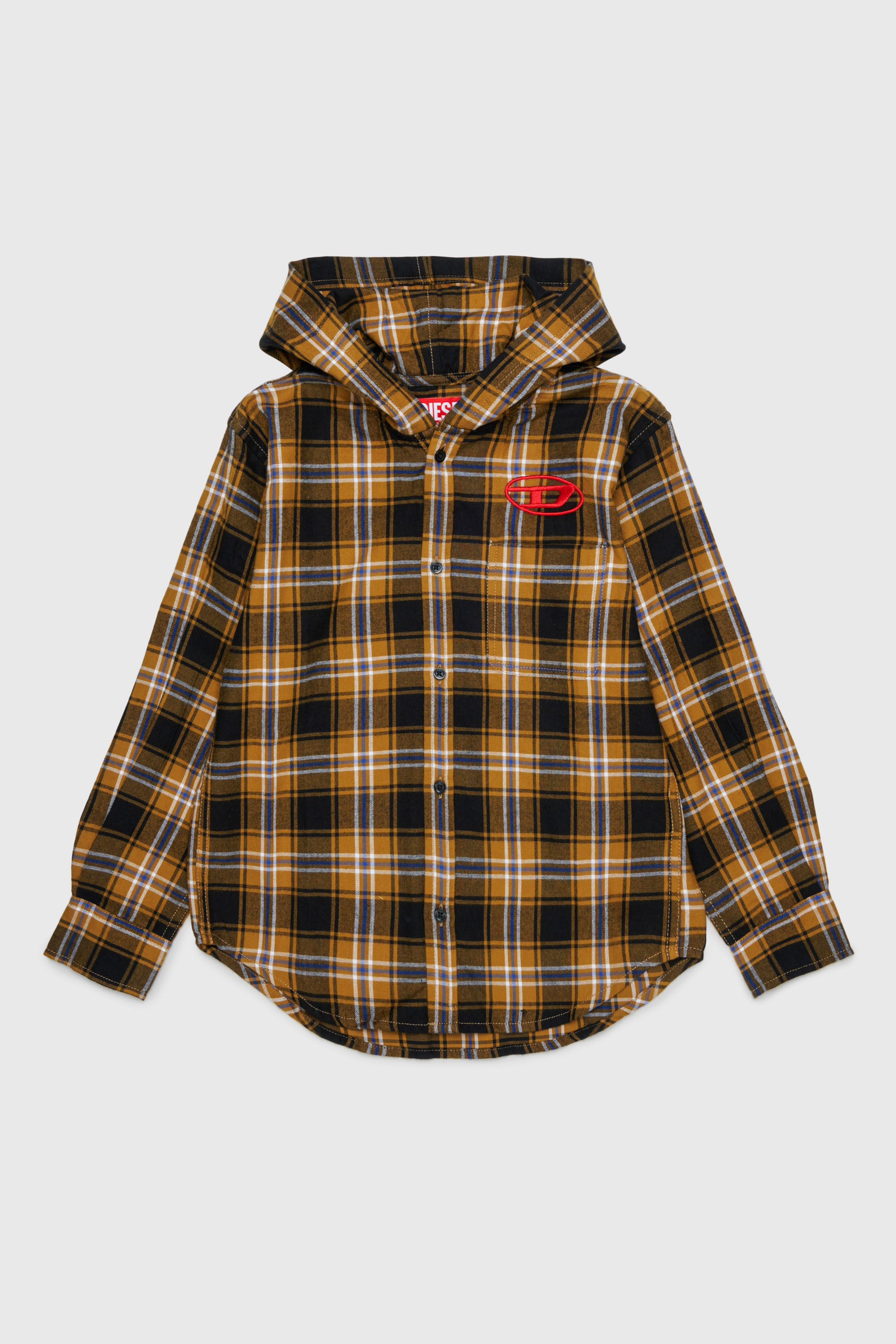 Diesel - CHECK OVER, Man's Hooded check shirt with Oval D embroidery in Brown - 1