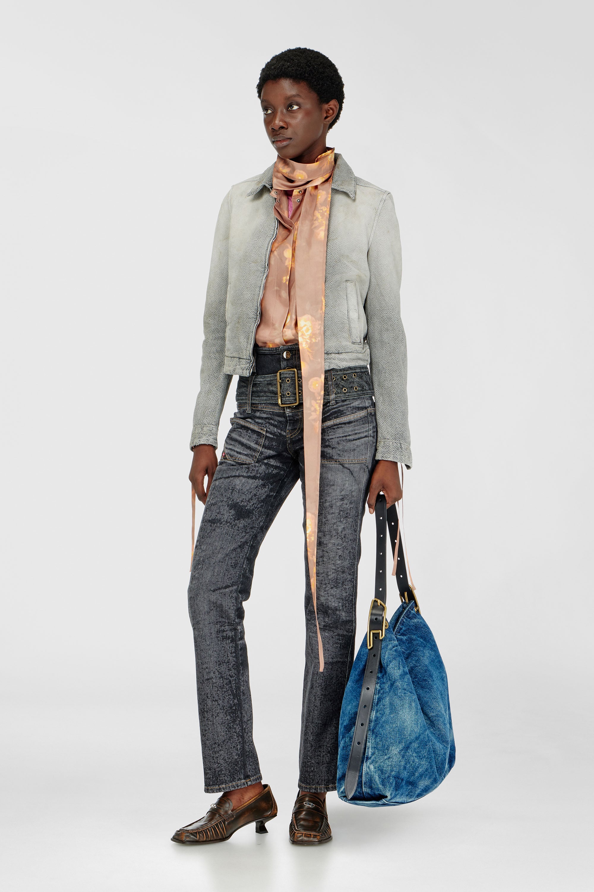 Diesel - DE-CORB, Woman's Jacket in distressed herringbone denim in Grey - 2
