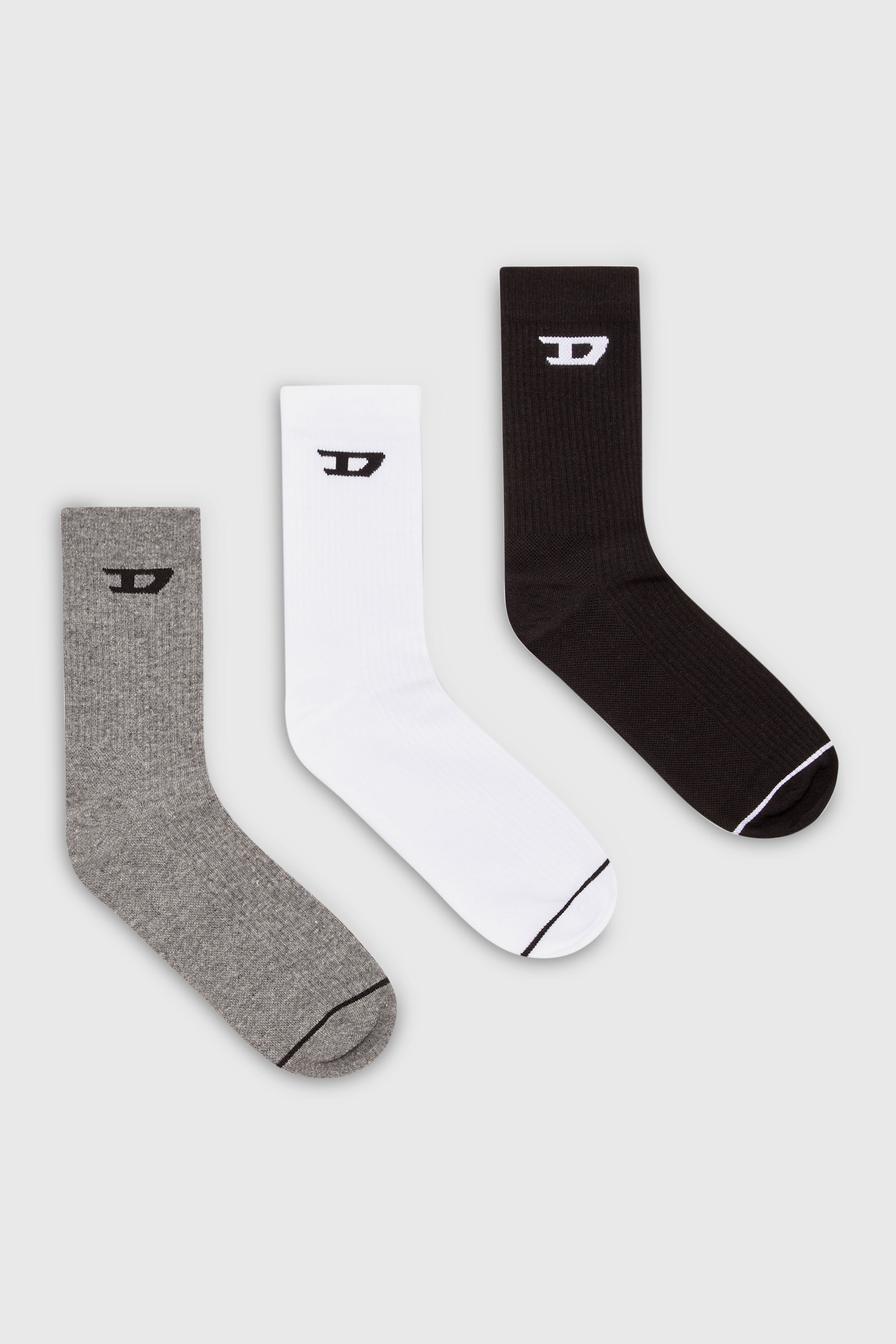 Diesel - SKM-D-TENNIS-CREW-17,5, Man's Three-pack ribbed socks with D logo in Grey/White - 1