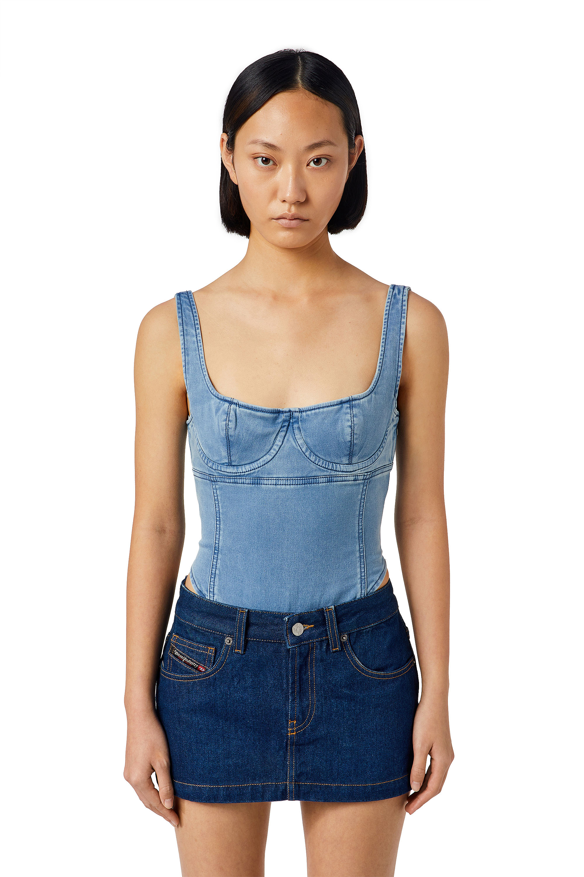 Diesel - D-GELLERT TRACK DENIM BODYSUIT, Light Blue - Image 1