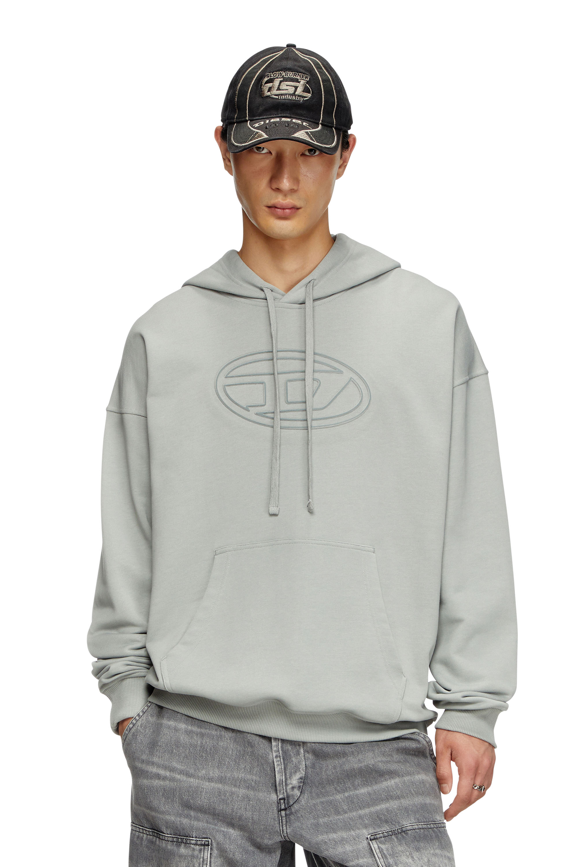 Diesel - S-UMMER-BIGOVAL, Man's Hoodie with embossed Oval D in Light Grey - 2