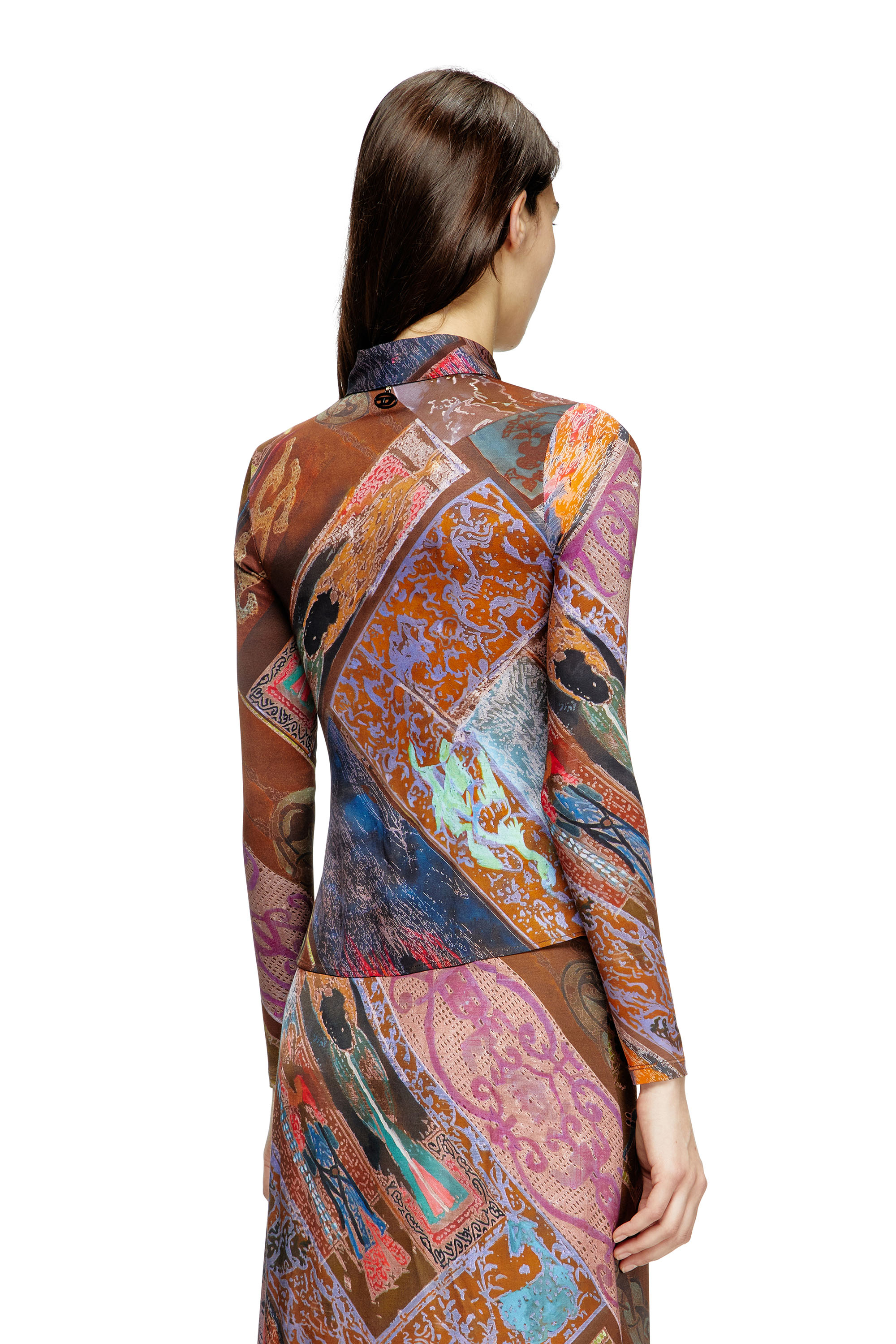 Diesel - C-AMELIA, Woman's Stretch-viscose shirt with Heraldic print in Brown - 4