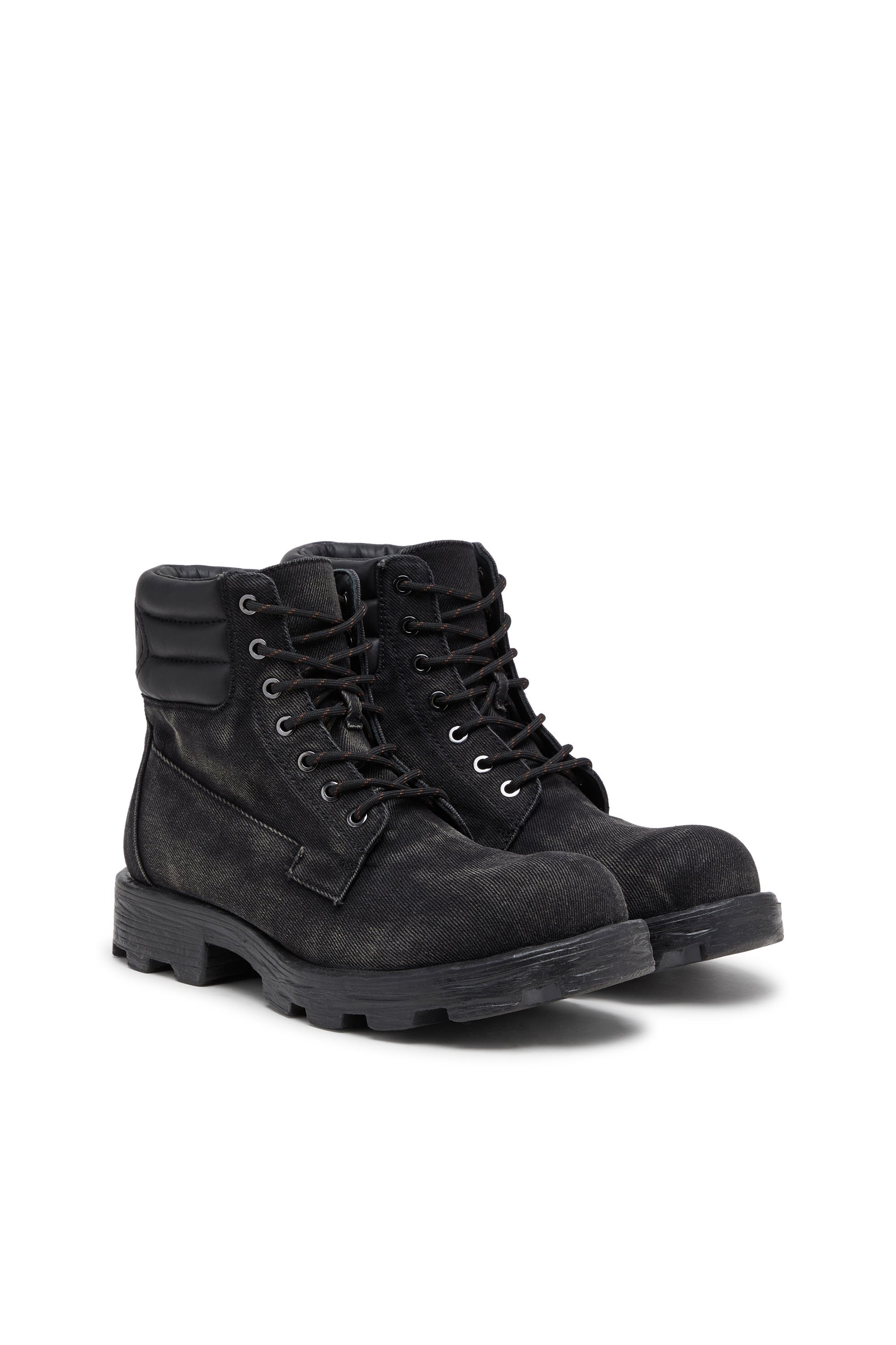 Diesel - D-HAMMER LACE UP, Man's D-Hammer-Combat boots in denim and leather in Black - 2