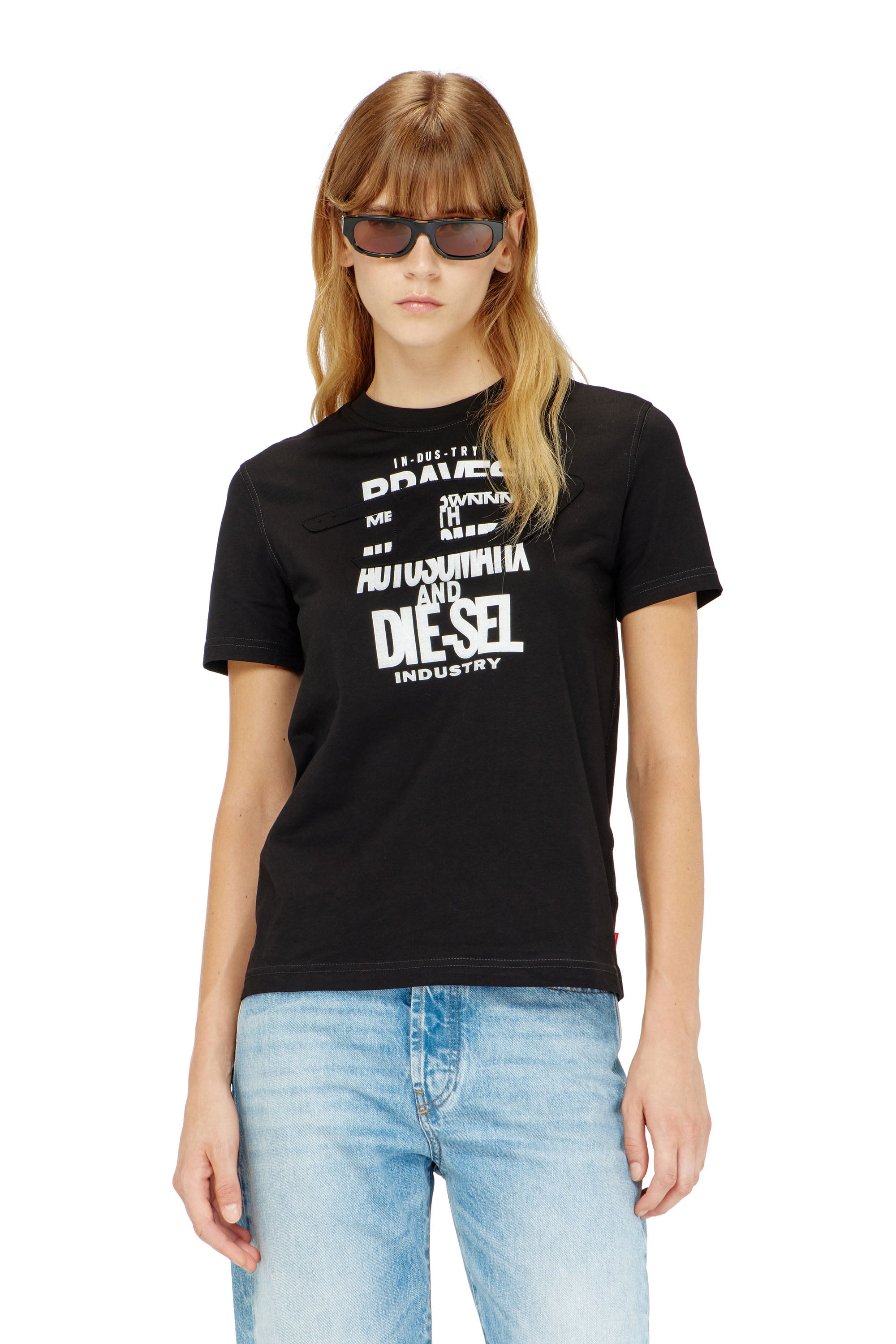 Diesel - T-REG-ZAL-V2, Woman's Cotton T-shirt with graphic print in Black - 1