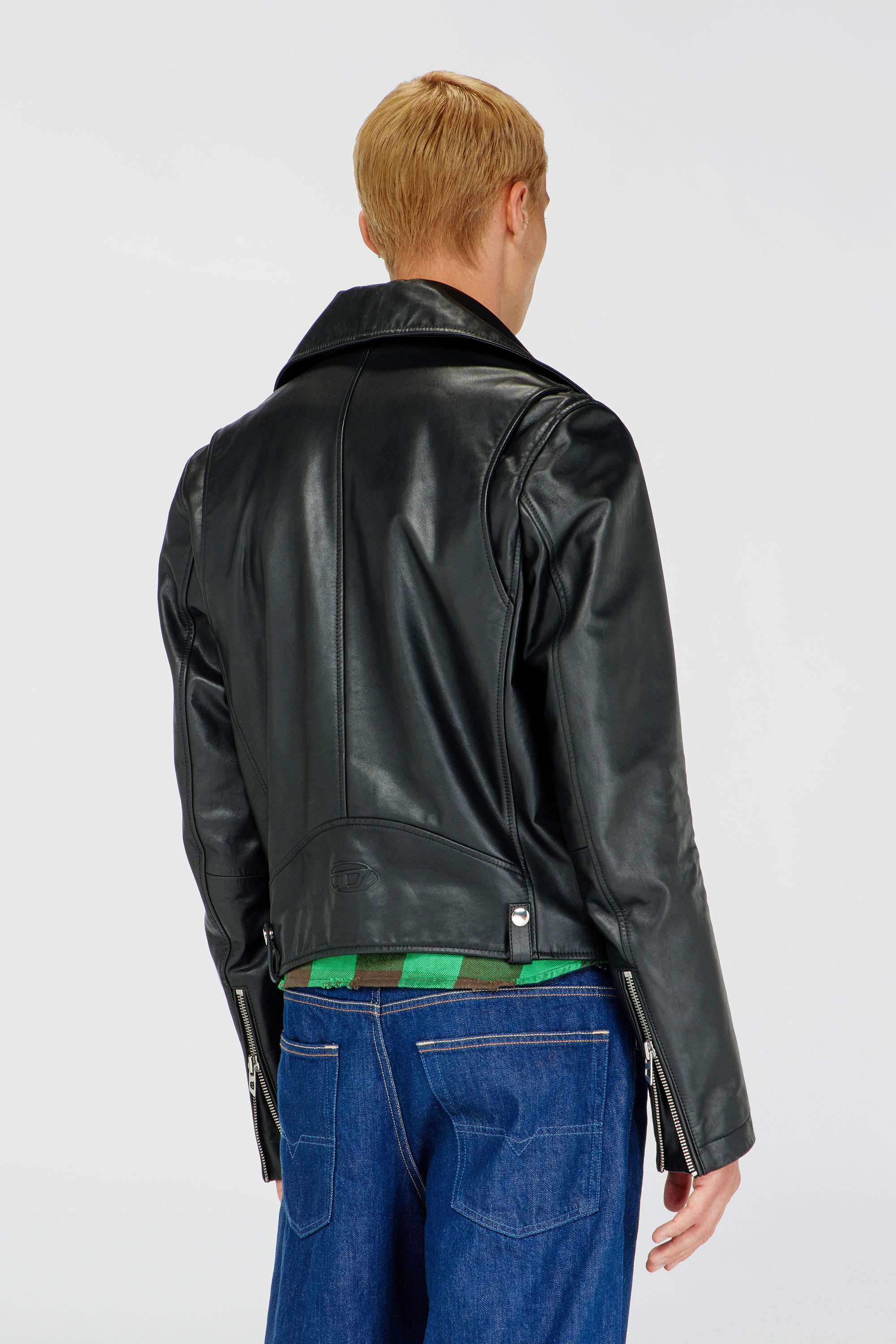 Diesel - L-EO-WRD, Man's Biker jacket in waxed leather in Black - 4